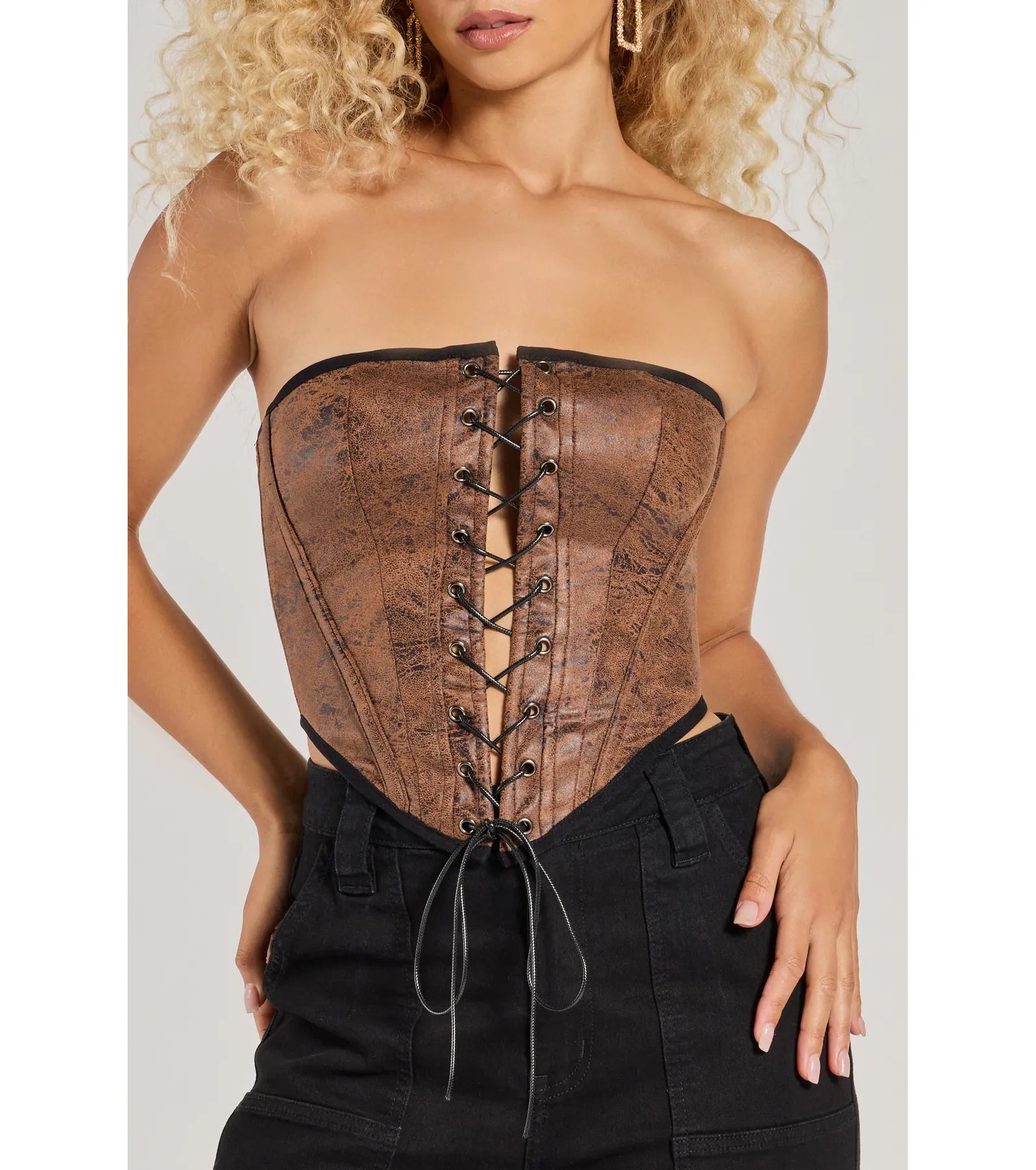 Ultimate Smooth & Edgy Lace-Up Corset Top - Premium Faux Suede