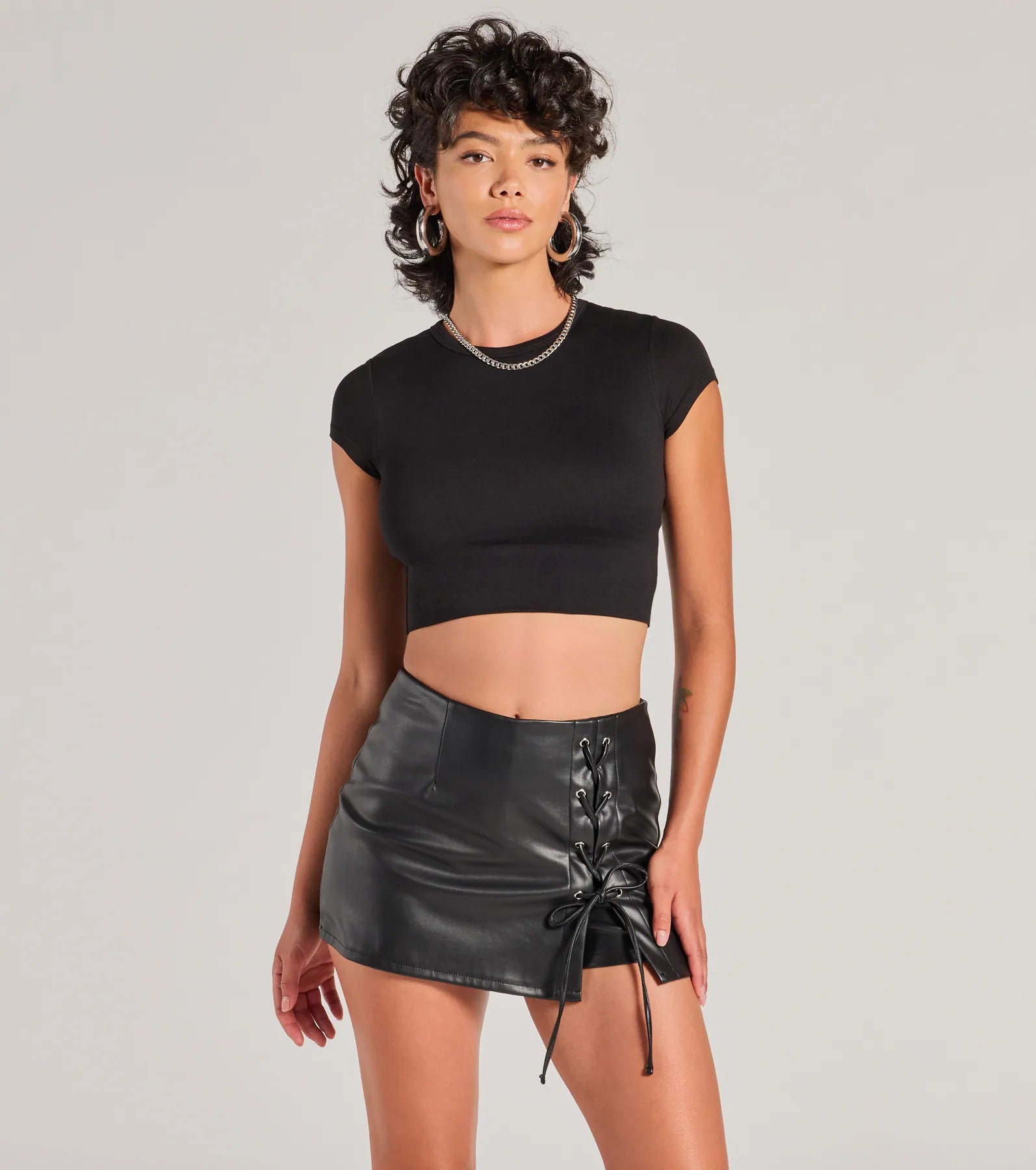 Ultimate Sultry Edge Lace-Up Faux Leather Skort