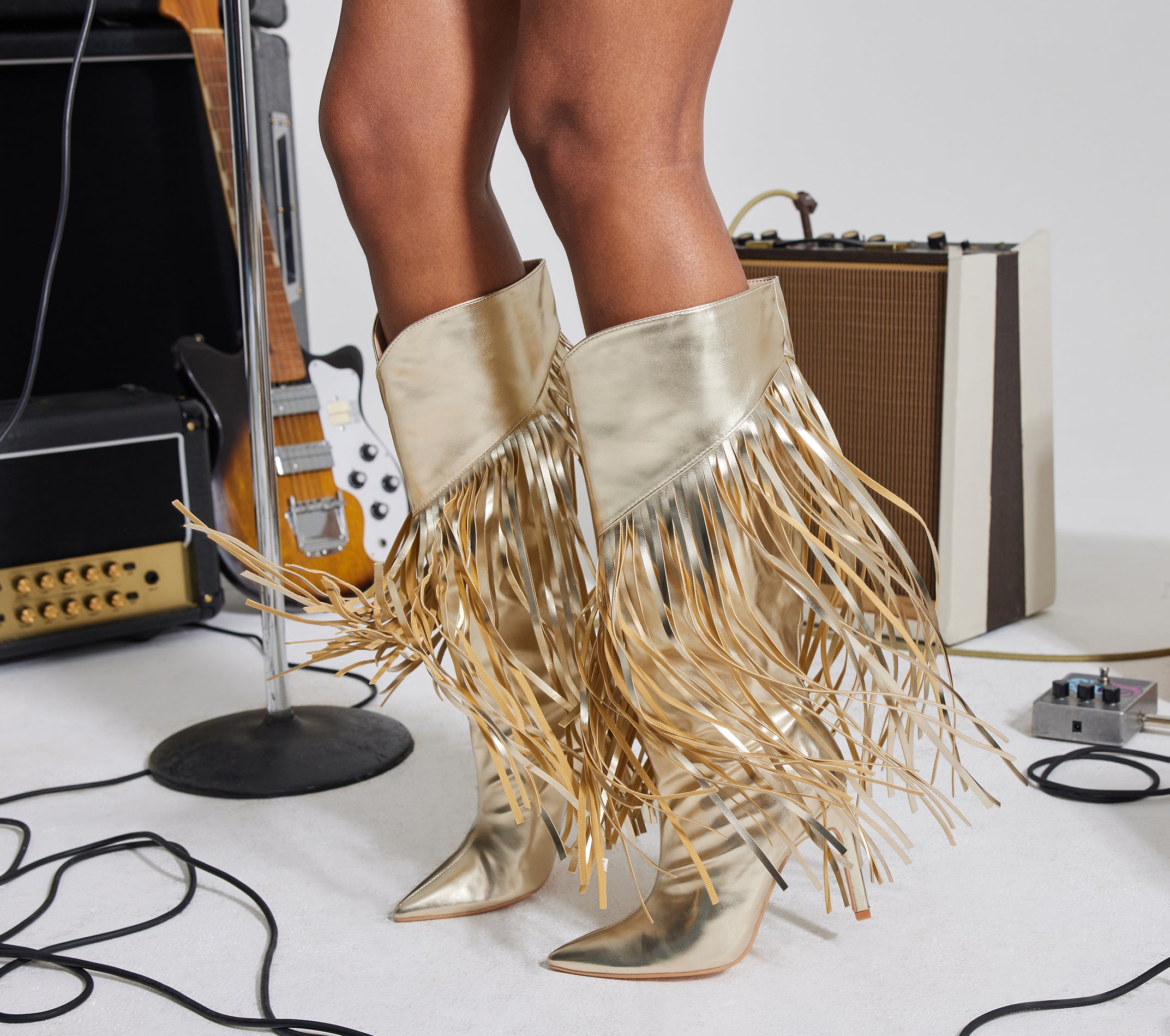 Ultimate Faux Leather Metallic Fringe Boots - Shake & Shine