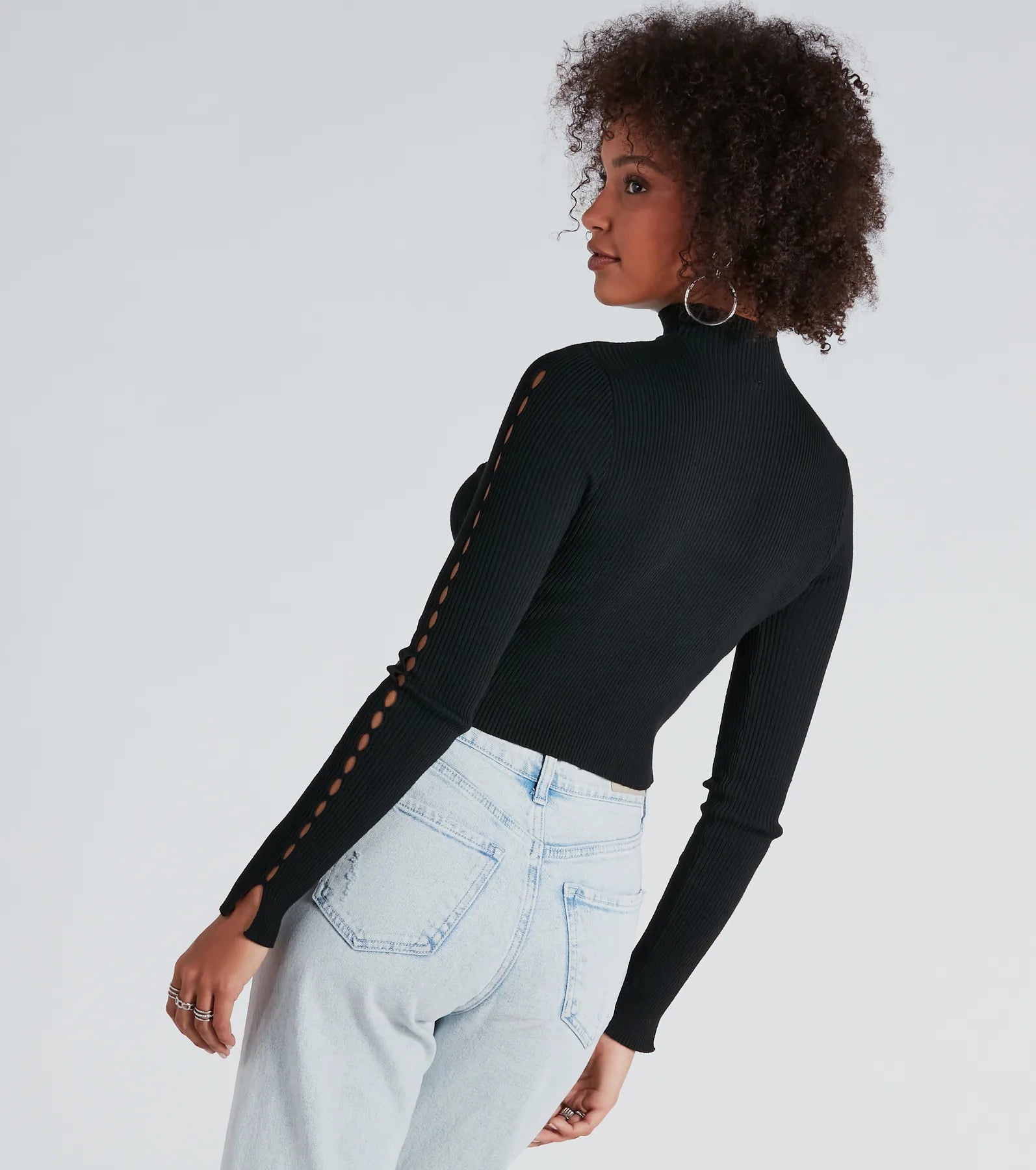 Ultimate Chic Mock Neck Crop Top - Long Sleeve Stretch Knit