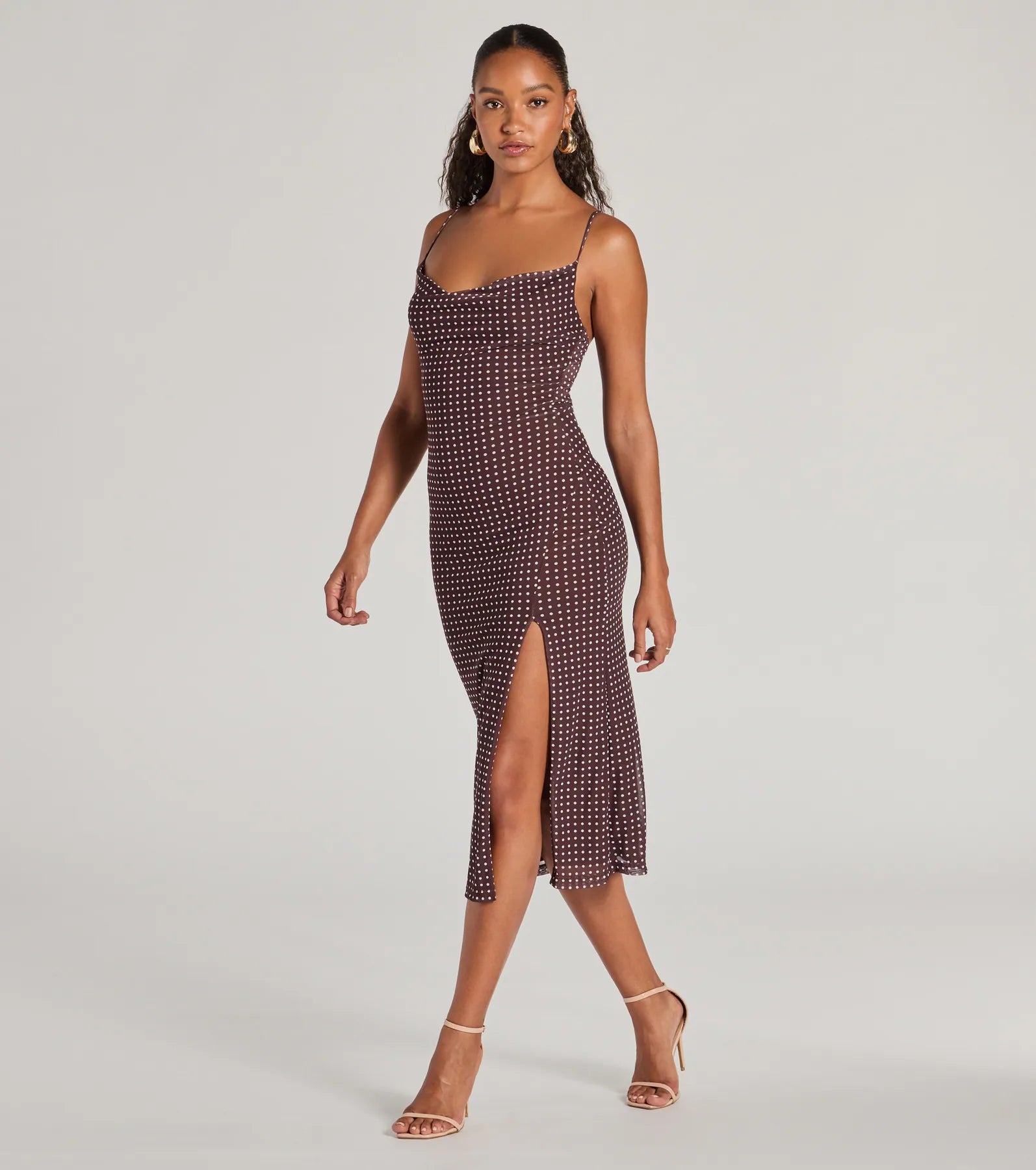 Ultimate Polka Dot Cowl Neck Midi Dress - Class Act Collection