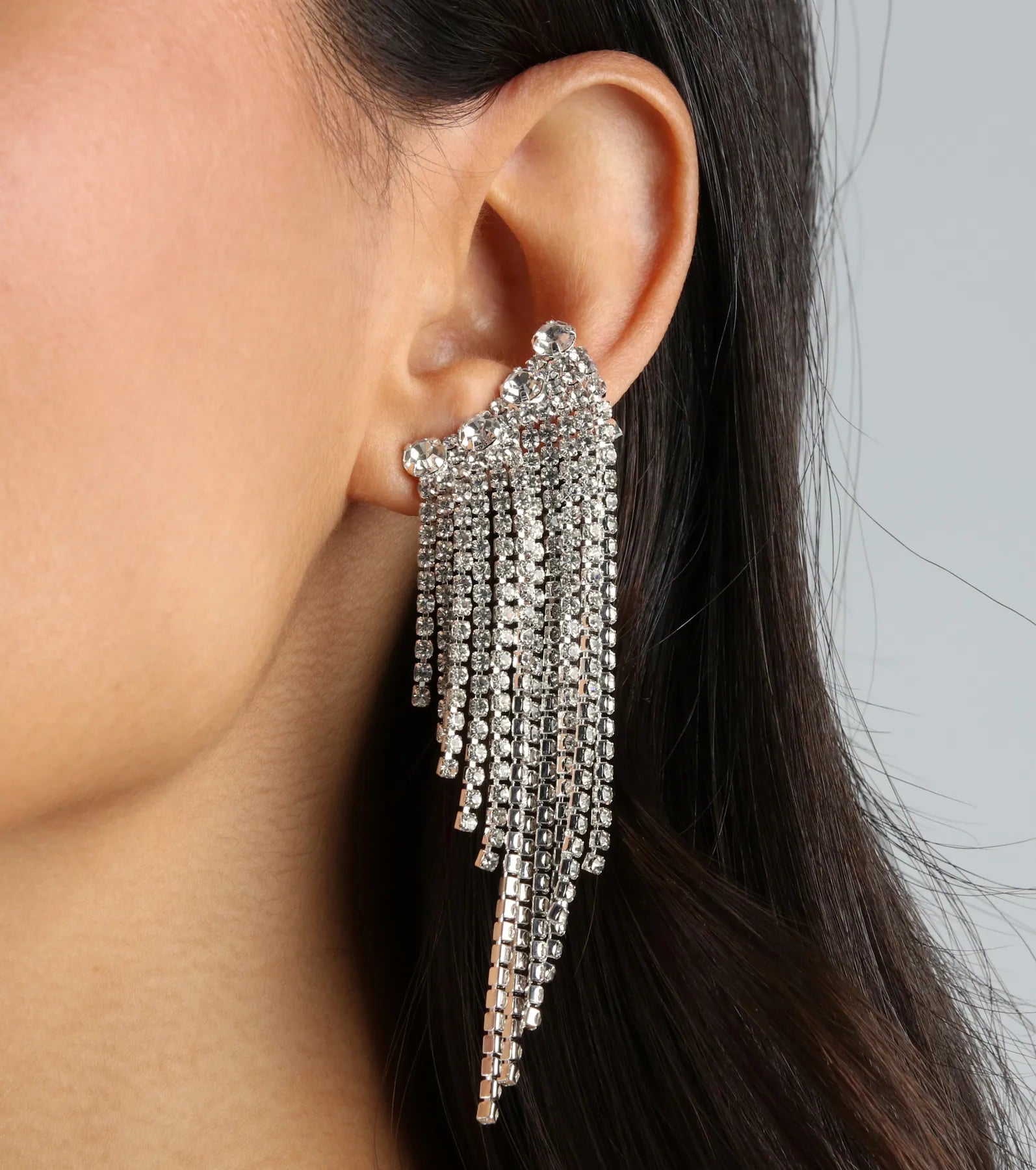 Ultimate Glamour Rhinestone Fringe Cuff Earrings - Premium Statement Jewelry