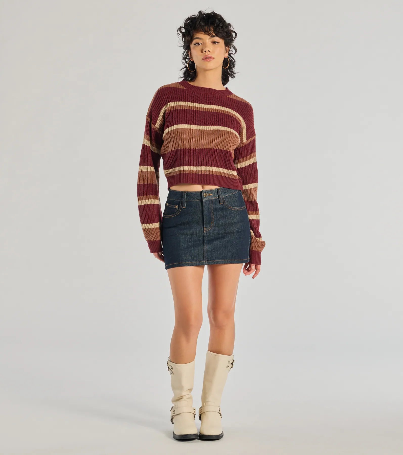 Ultimate Preppy Striped Knit Sweater - Crew Neck Relaxed Fit