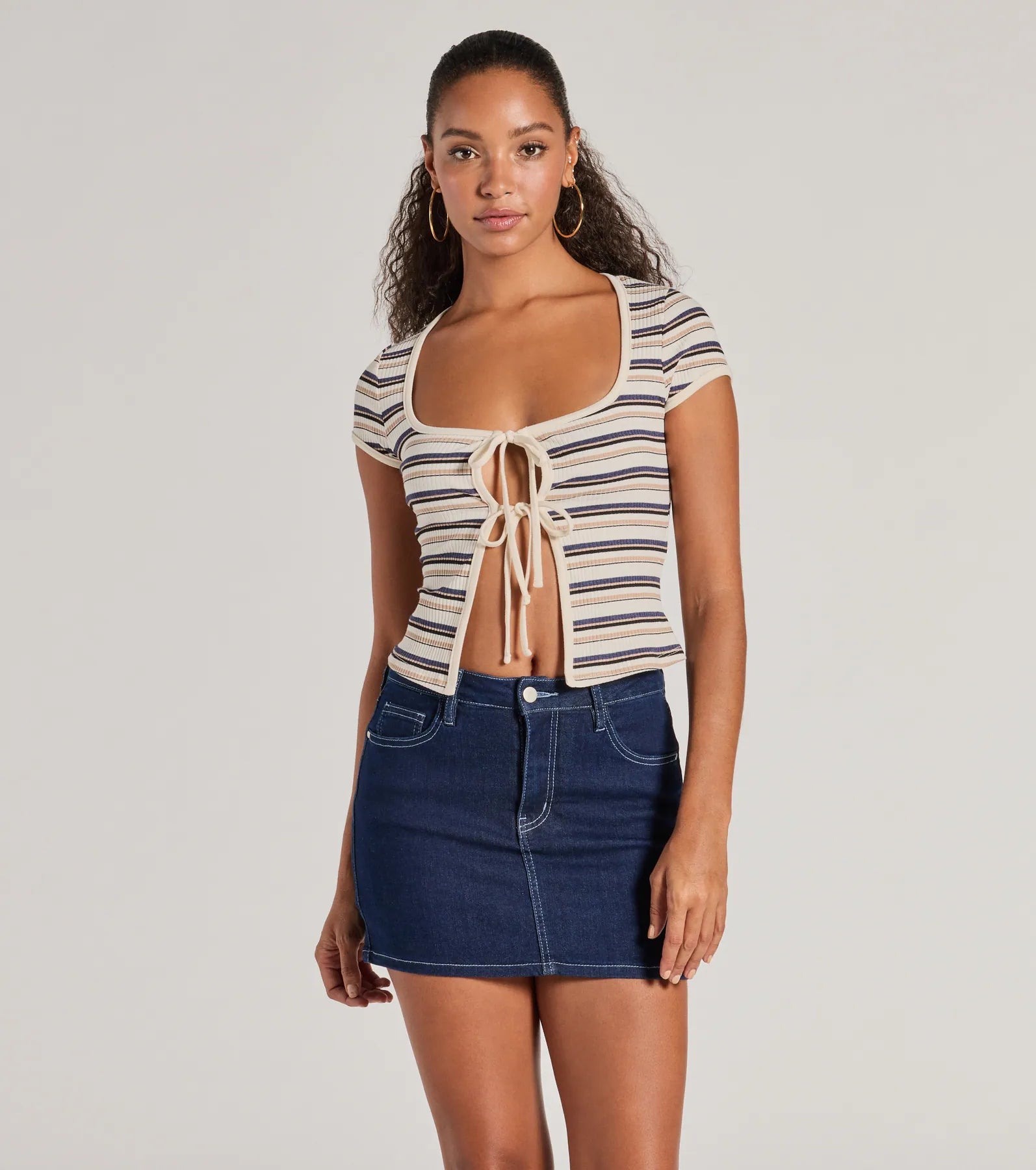 Ultimate Striped Tie-Front Crop Top - Premium Knit Style