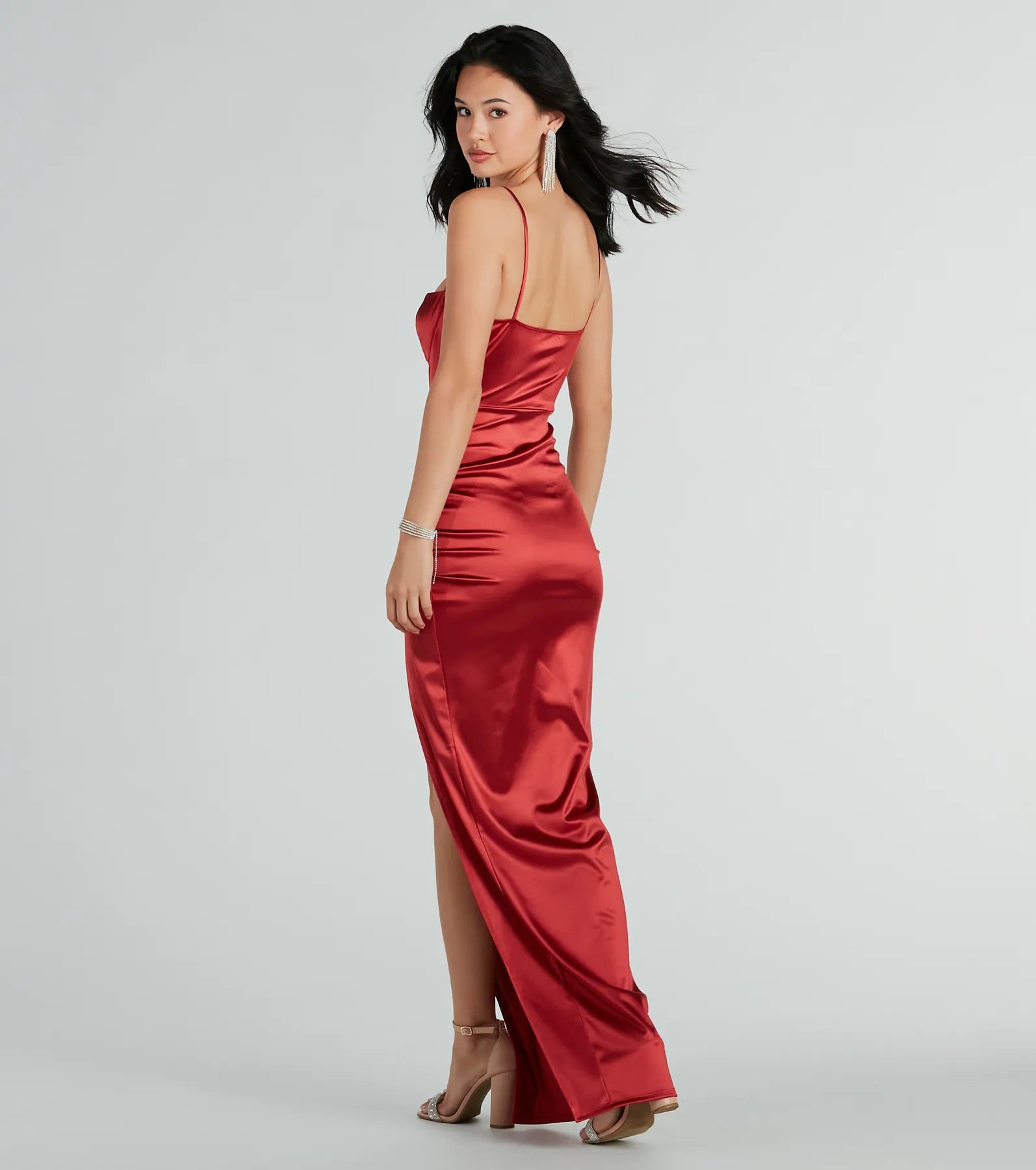 Elena Premium Satin Evening Gown with High Slit