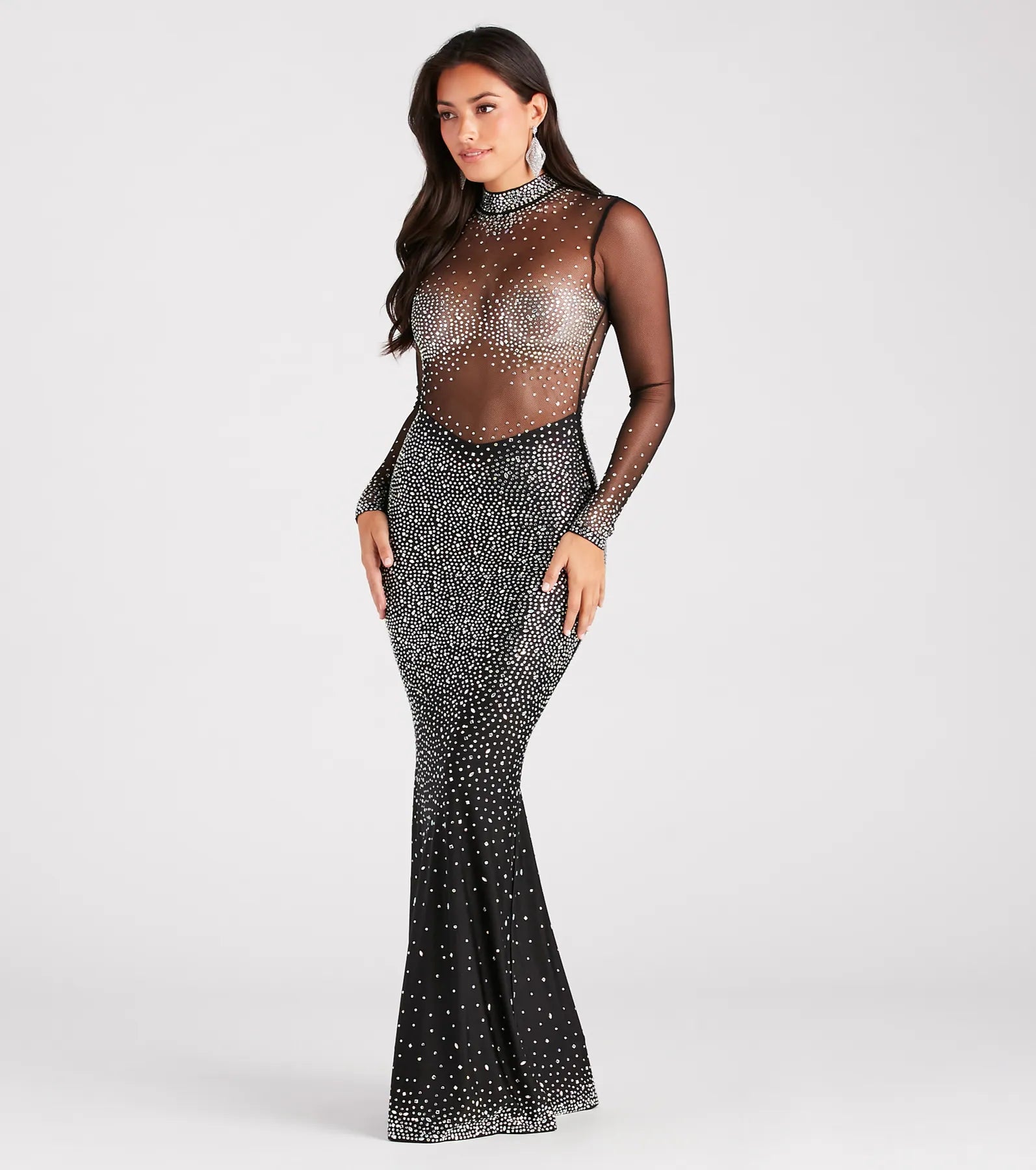 Milana Premium Iridescent Rhinestone Sheer Mesh Evening Gown