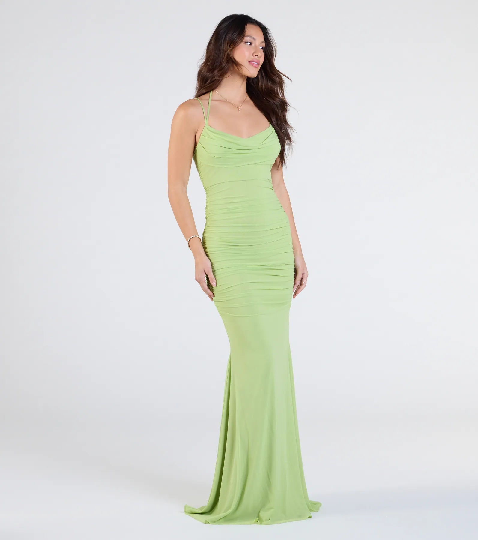 Premium Jae Elegant Mesh Ruched Mermaid Gown