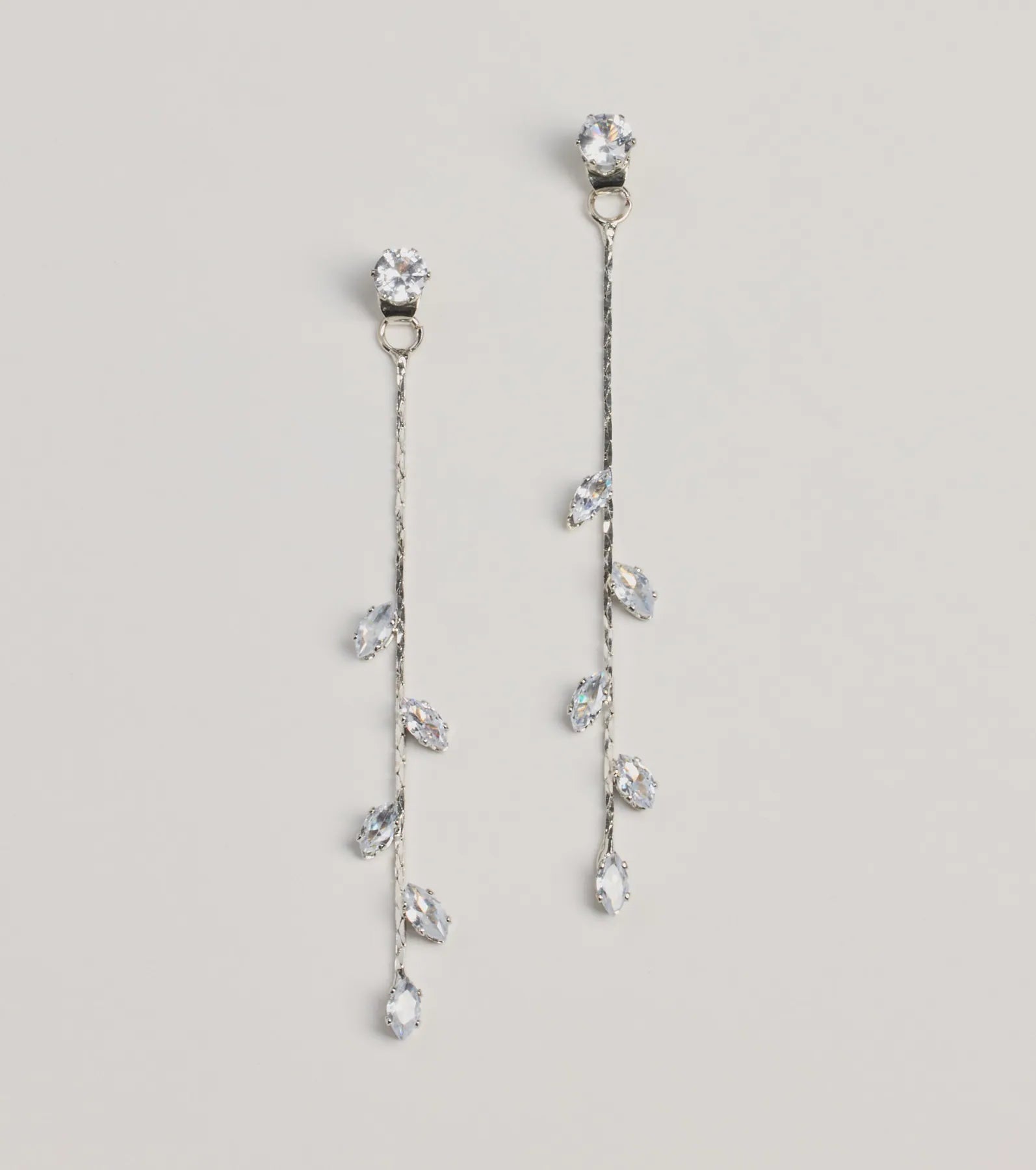 Premium Rhinestone Leaf Chain Stud Earrings