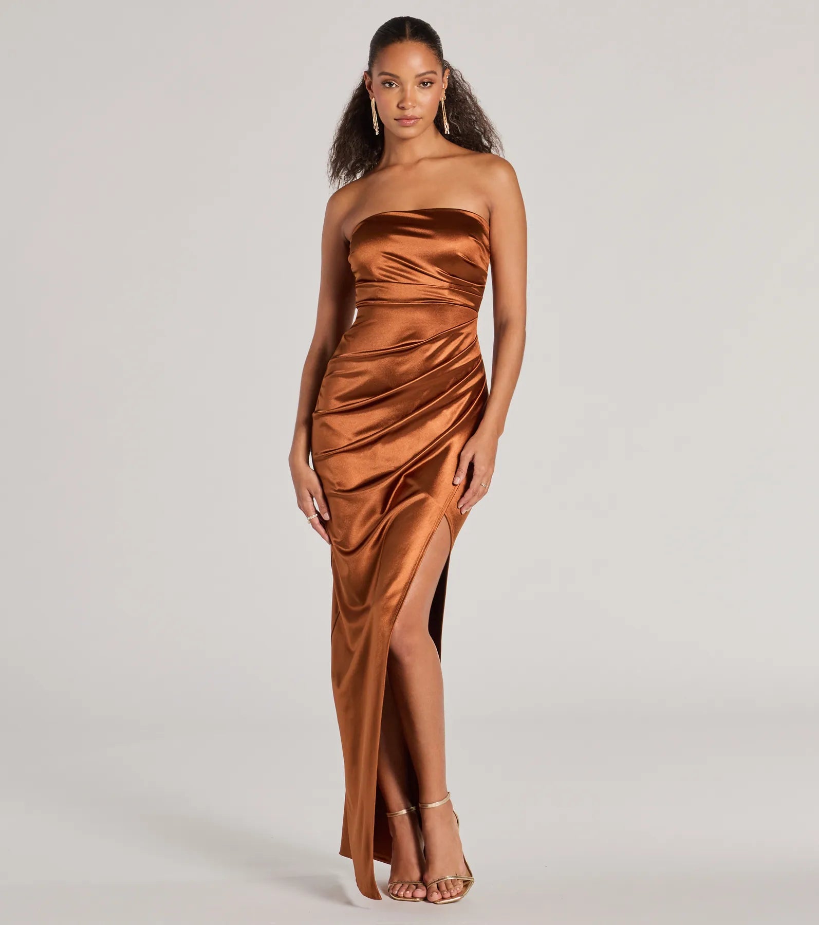 Premium Lauren Strapless Wrap Satin Evening Gown