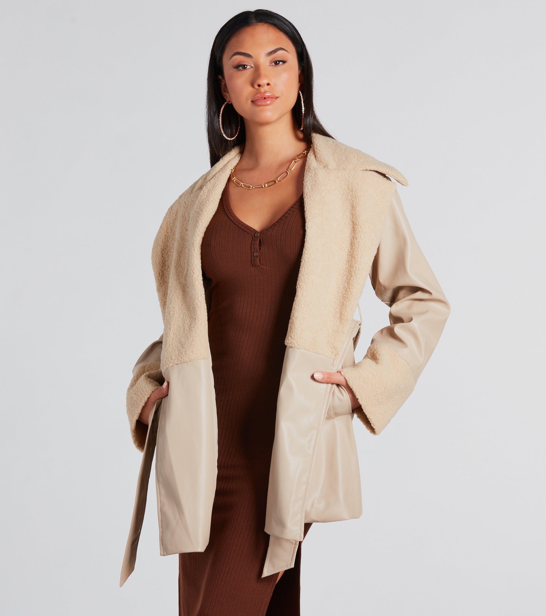 Ultimate Faux Sherpa Leather Trench Coat - Style & Warmth Redefined