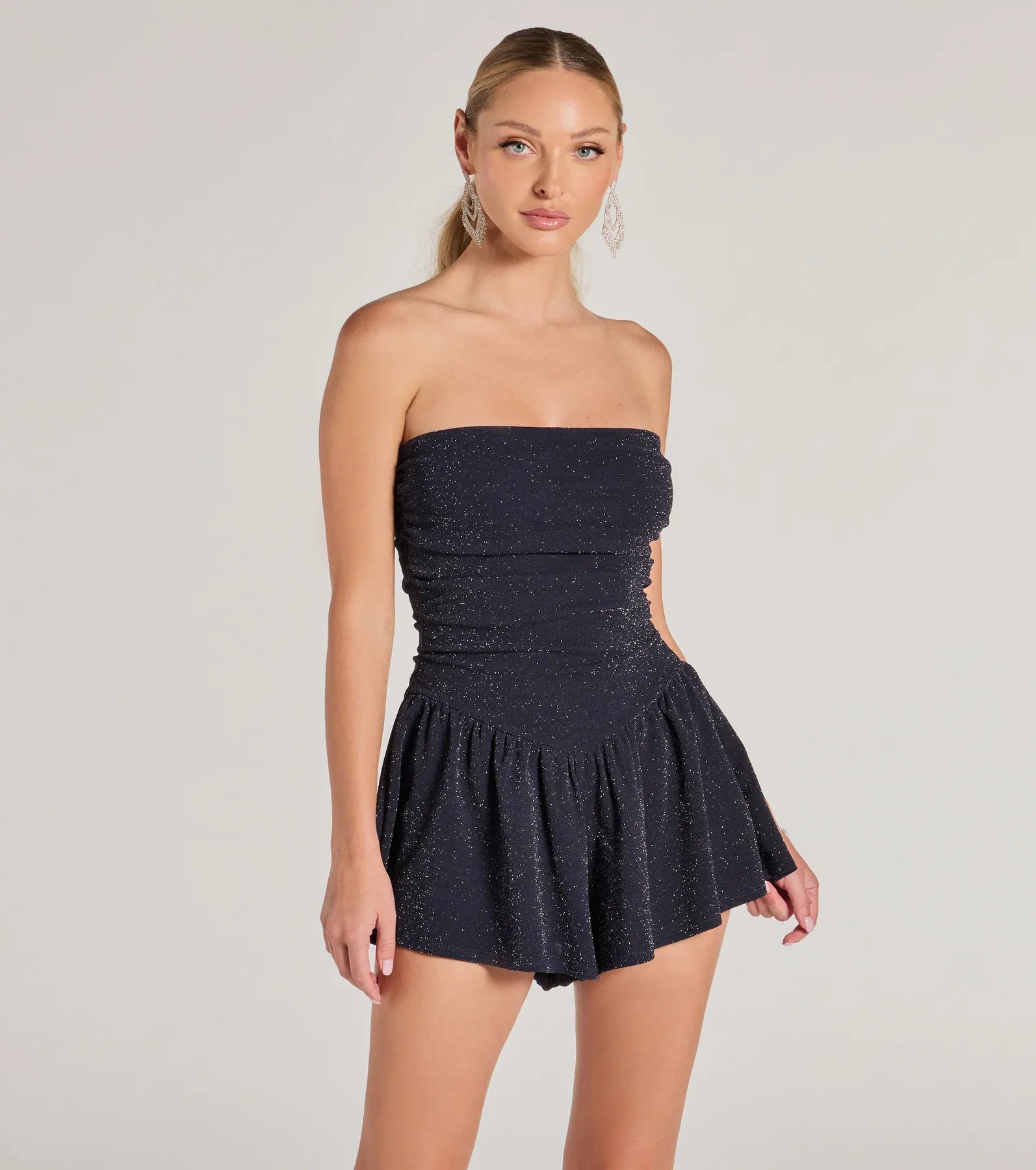 Ultimate Sparkle Party Romper – Drop Waist Glitter Skater