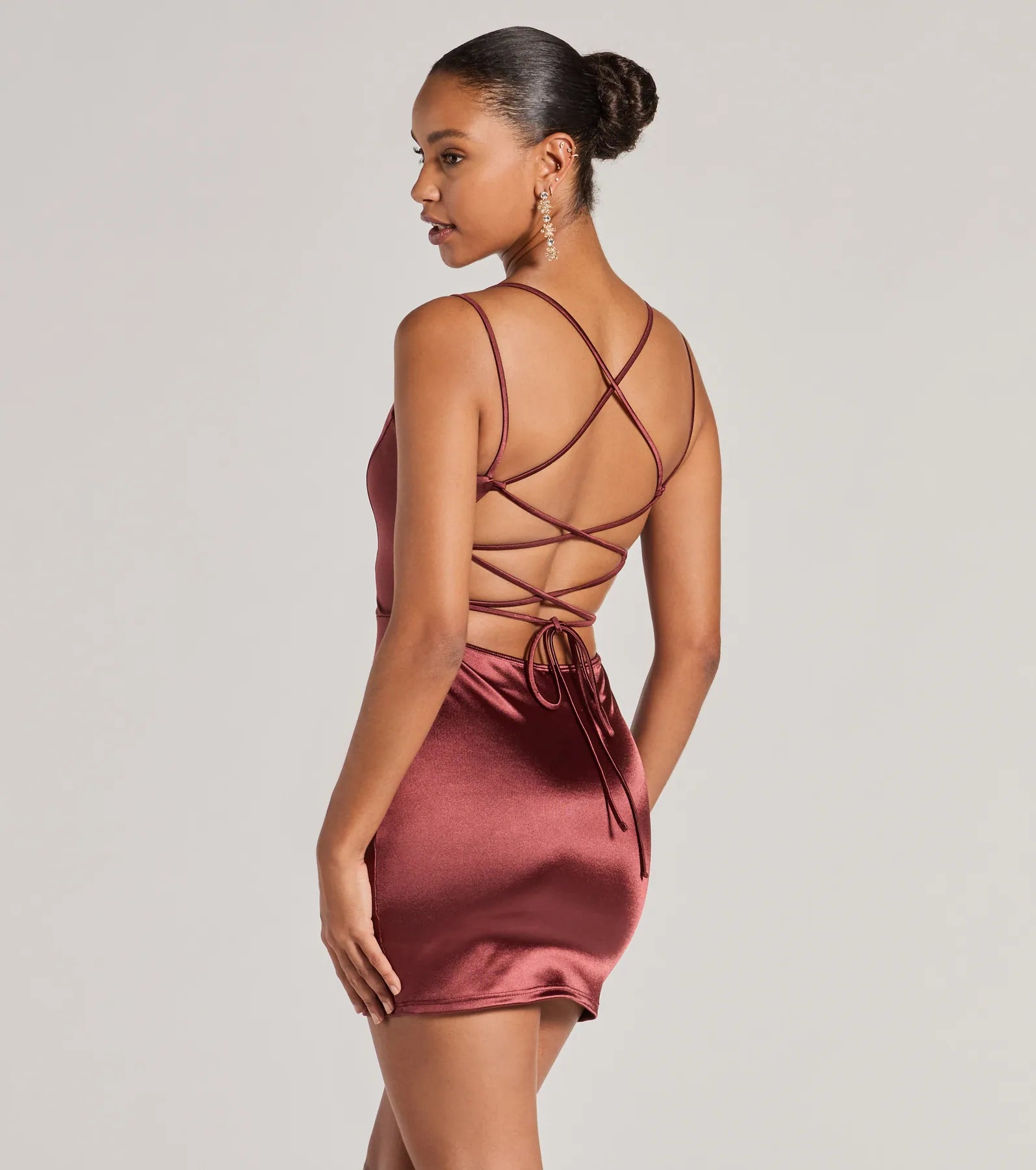 Ultimate Glam Satin Lace-Up Mini Dress