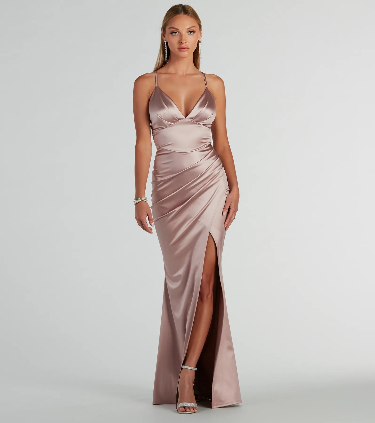 Premium Zosia V-Neck Mermaid Satin Evening Gown