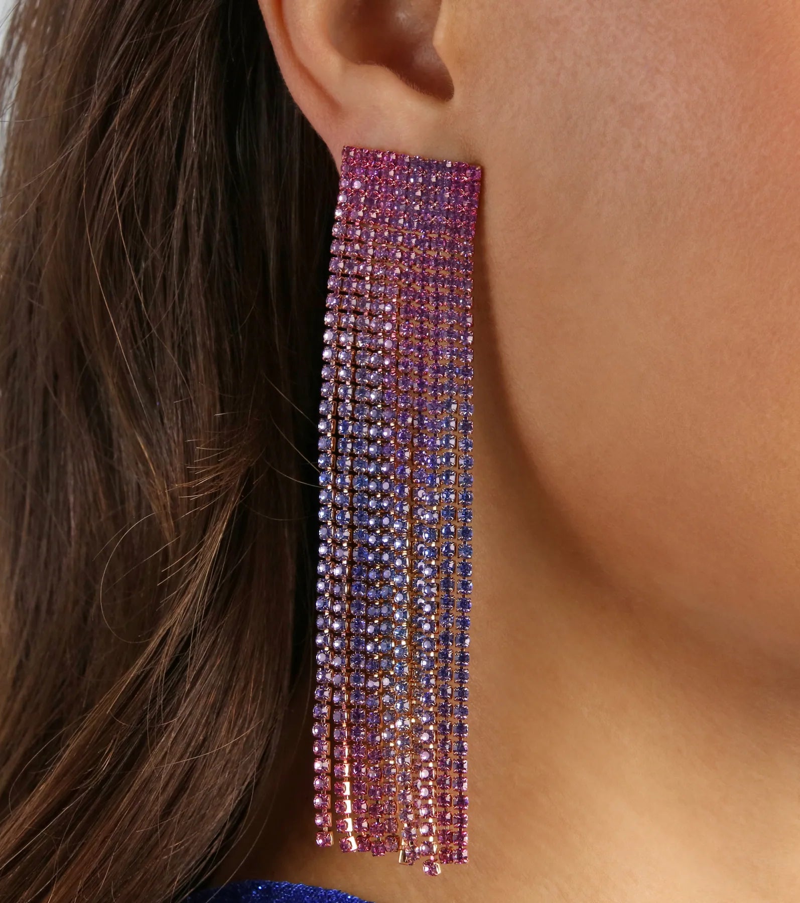 Ultimate Glam Ombre Rhinestone Fringe Earrings