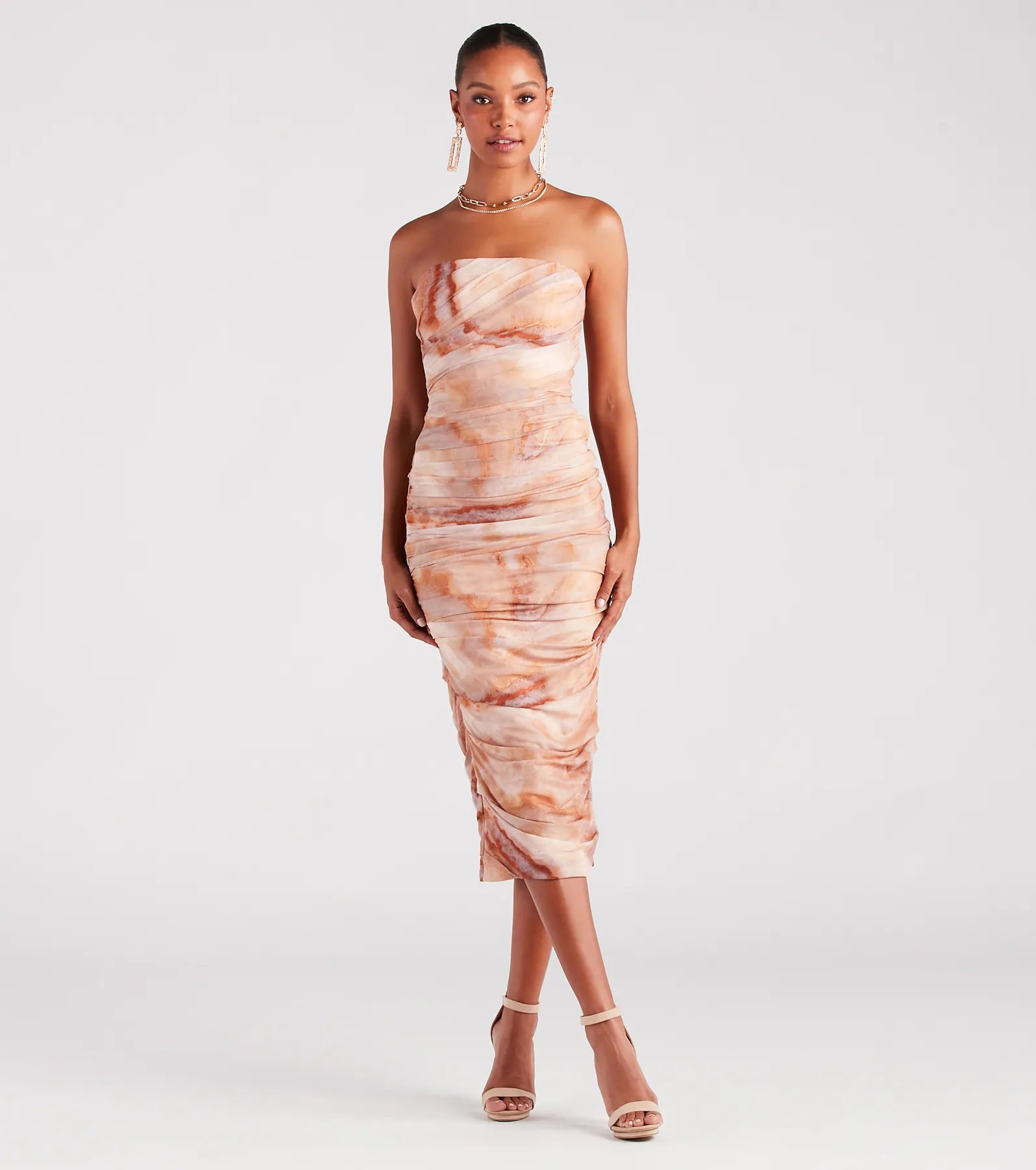 Ultimate Strapless Abstract Midi Dress - Premium Style