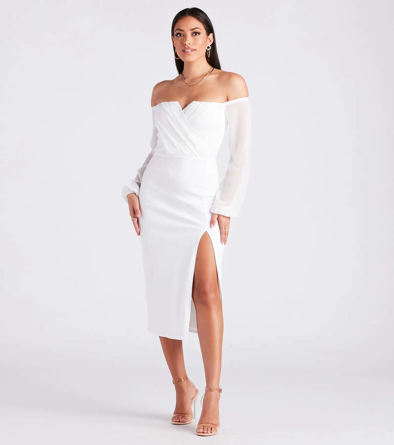 Premium Jolene Chiffon Off-The-Shoulder Midi Dress - Ultimate Elegance