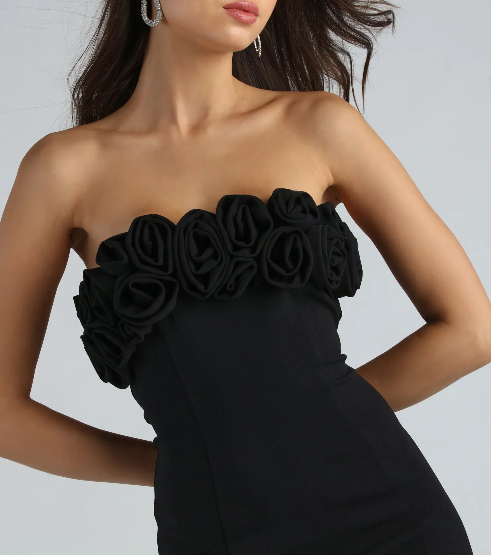 Ultimate Statement Crepe Rose Strapless Dress