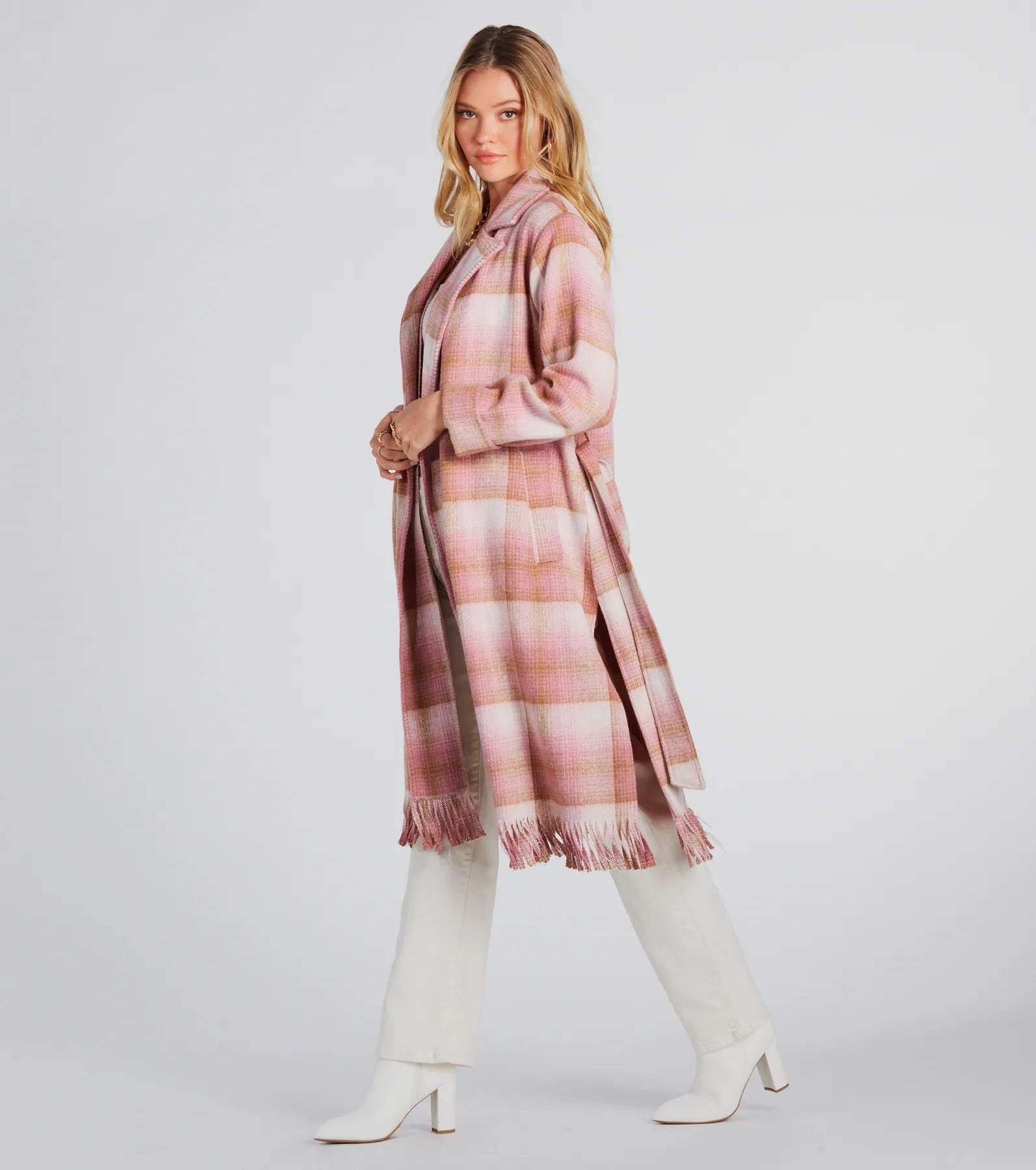 Ultimate Plaid Fringe Faux Wool Trench Coat - Winter Style Upgrade