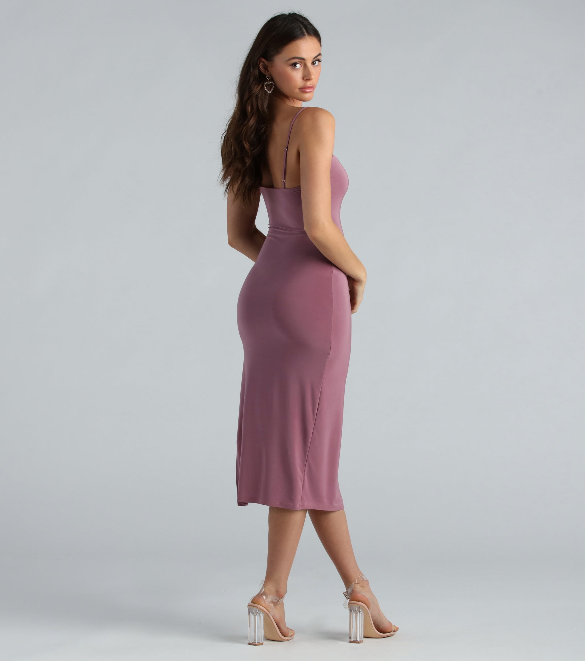 Ultimate Elegance Ruffle Slit Midi Dress