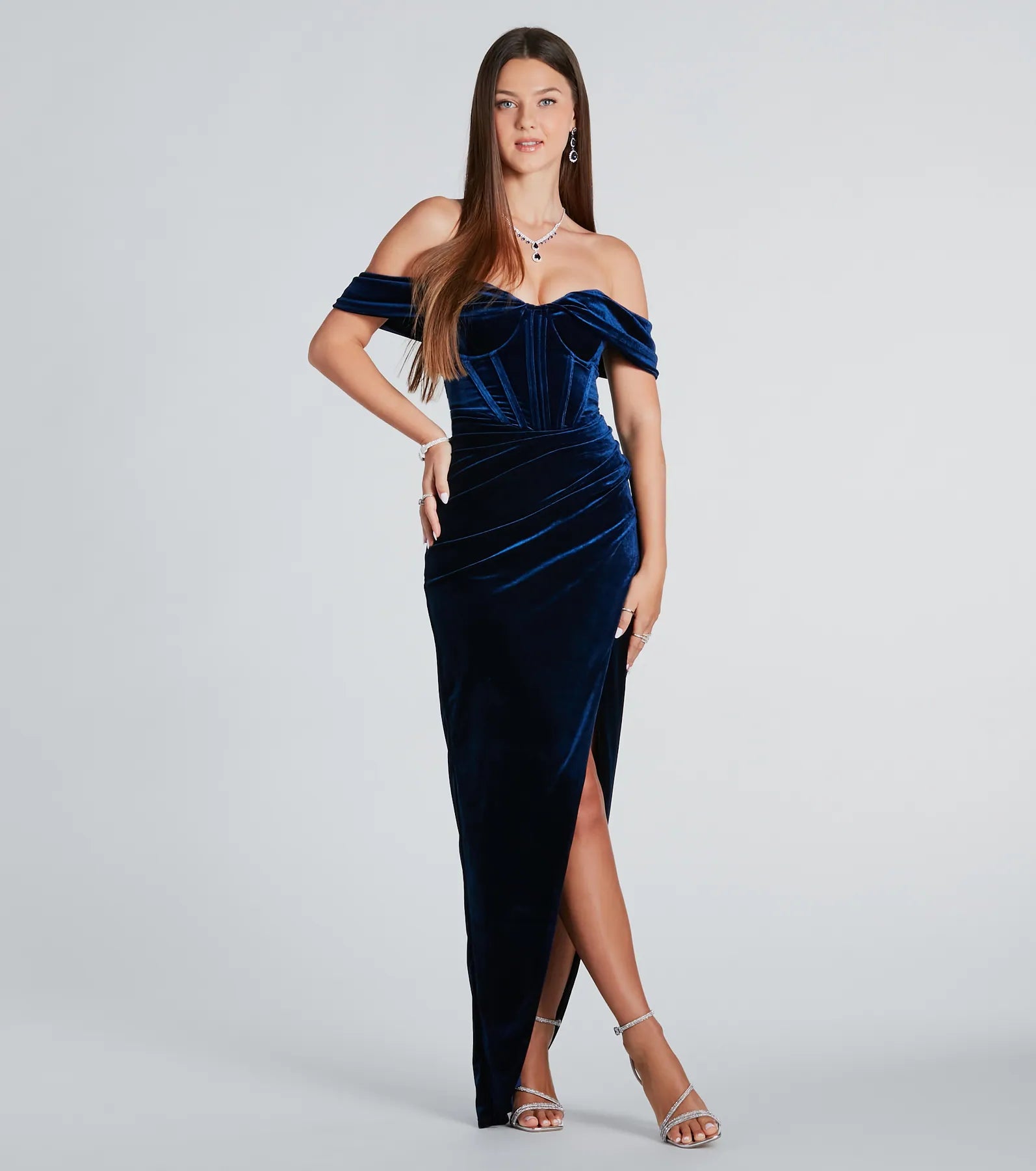 Alex Premium Velvet Off-The-Shoulder Evening Dress