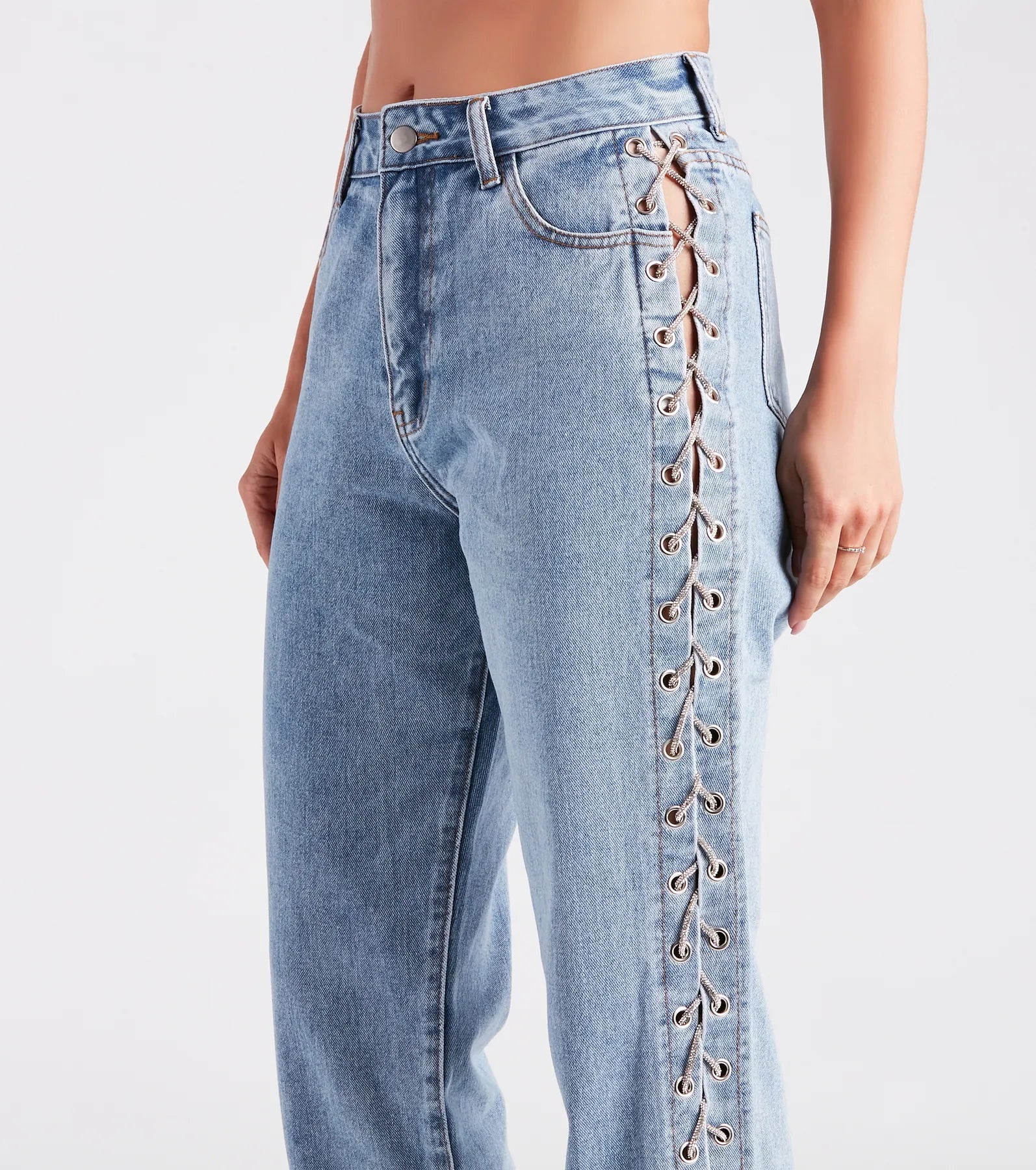 Ultimate Glam Icon Rhinestone Lace-Up Jeans