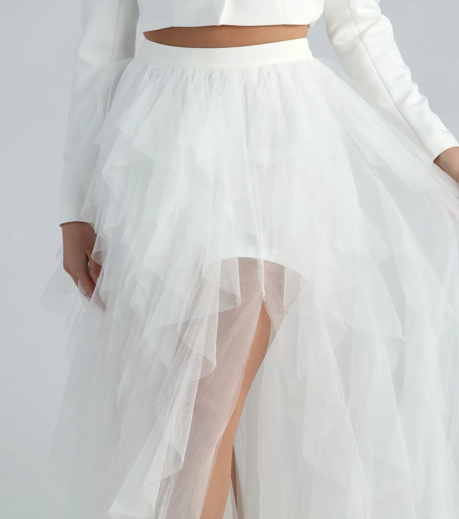 Premium Korrie Formal High-Rise Tulle Slit Maxi Skirt - Ultimate Elegance