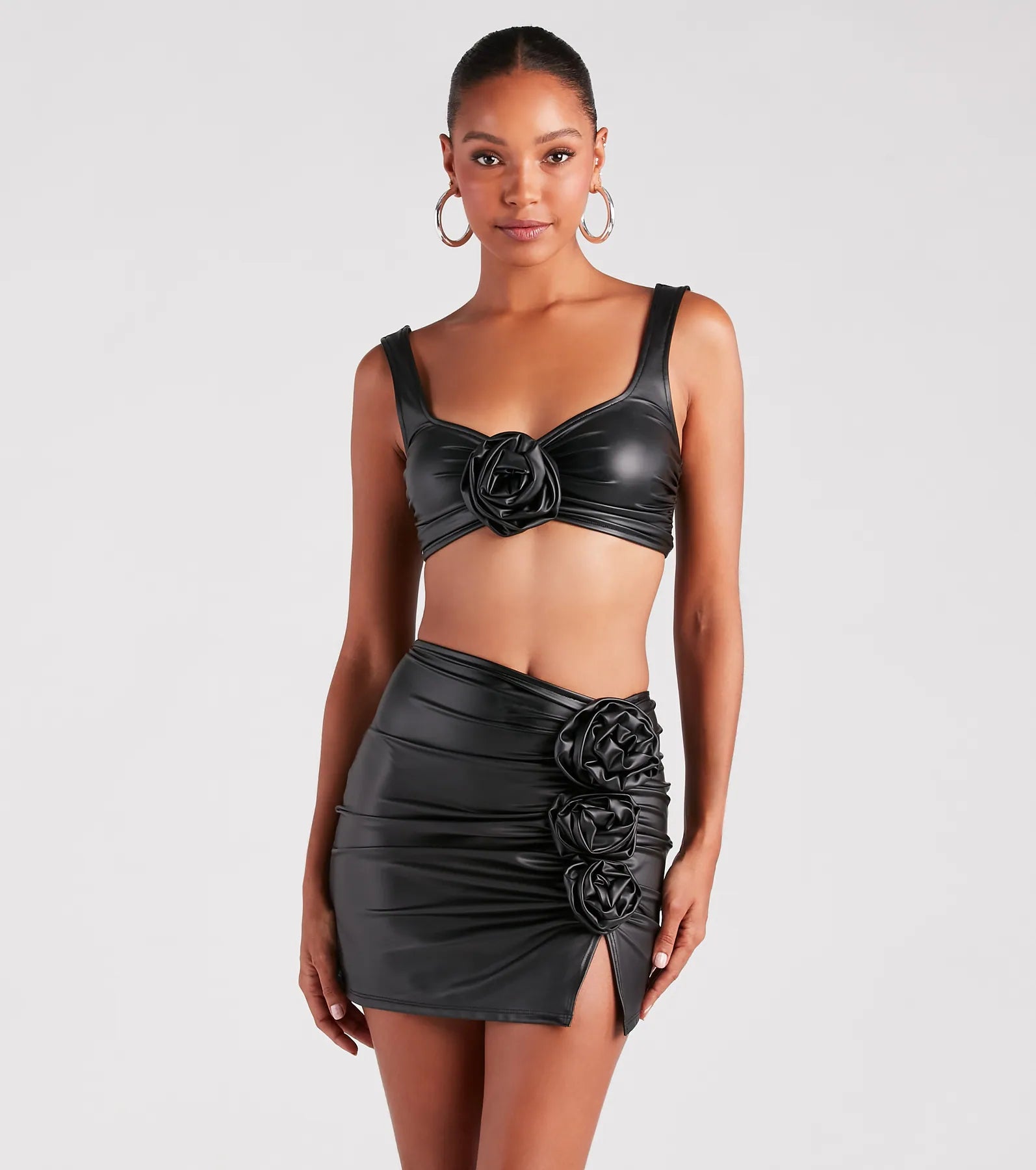 Ultimate Glam Faux Leather Rosette Crop Top