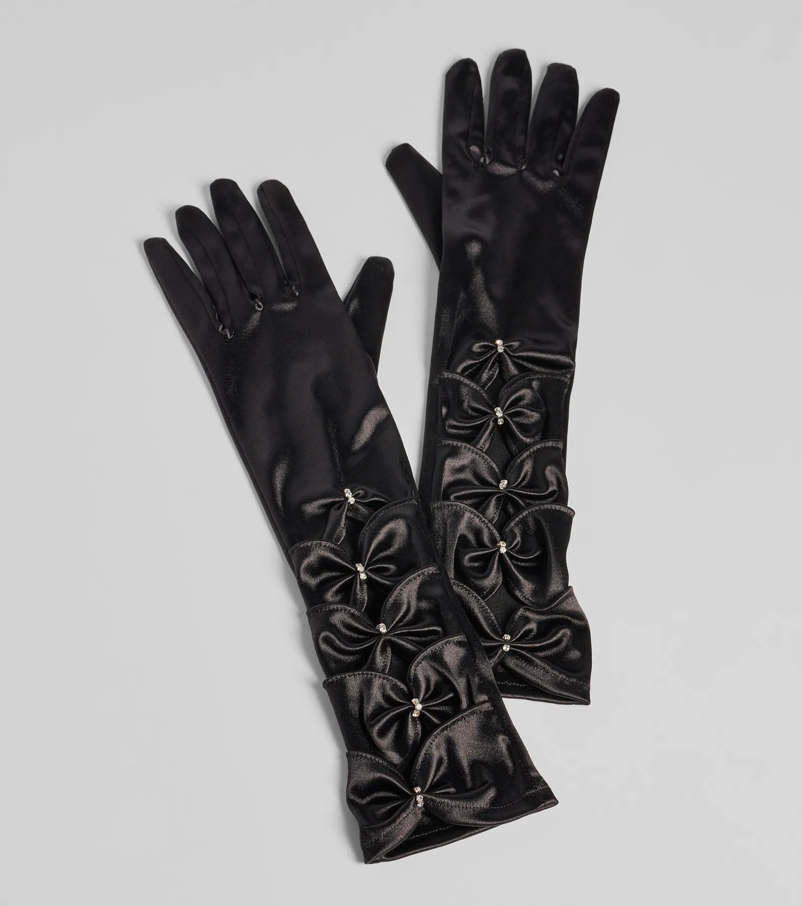 Ultimate Vintage Glam Satin Rhinestone Bow Gloves