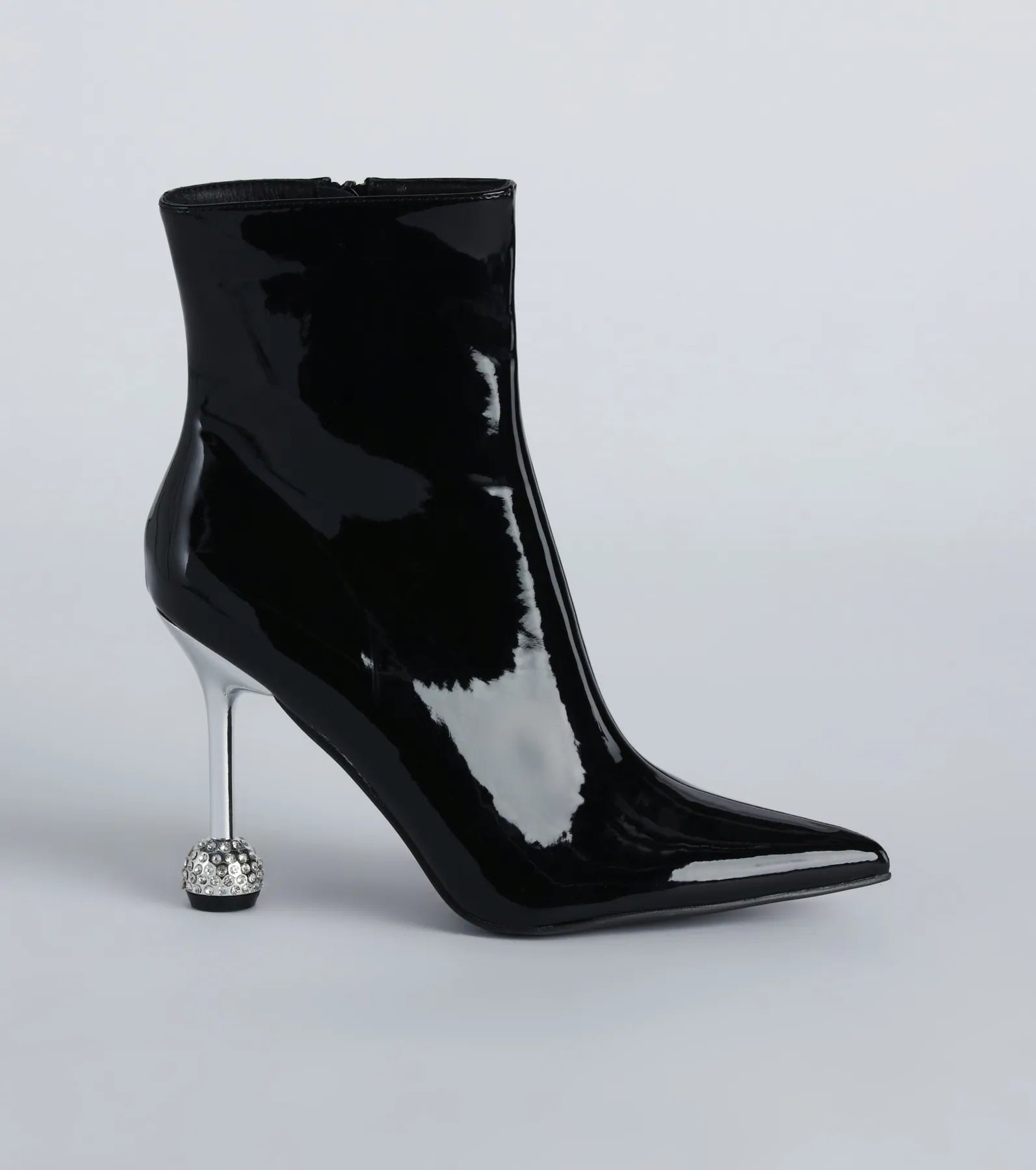 Ultimate Glam Rhinestone Heel Booties - Premium Patent Leather