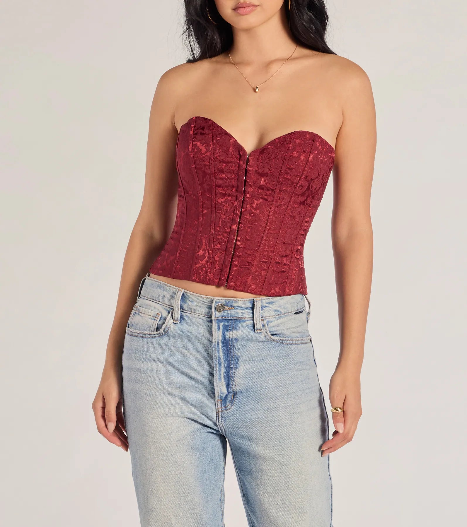 Ultimate Chic Satin Corset Top - Strapless Brocade Design