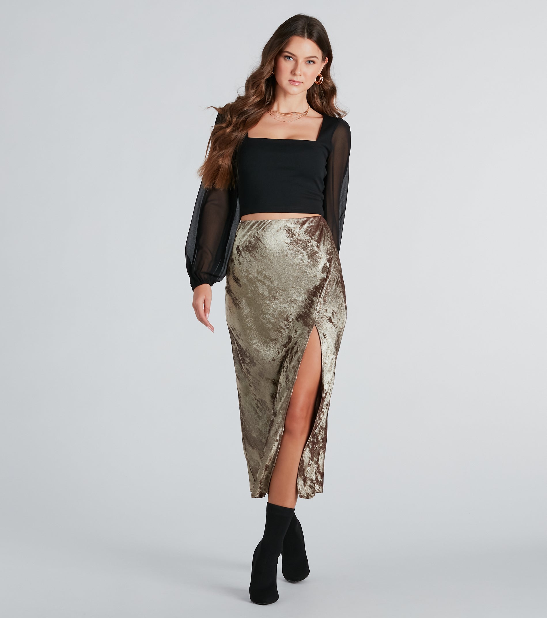 Premium Foiled Satin Midi Skirt - Ultimate Style Upgrade