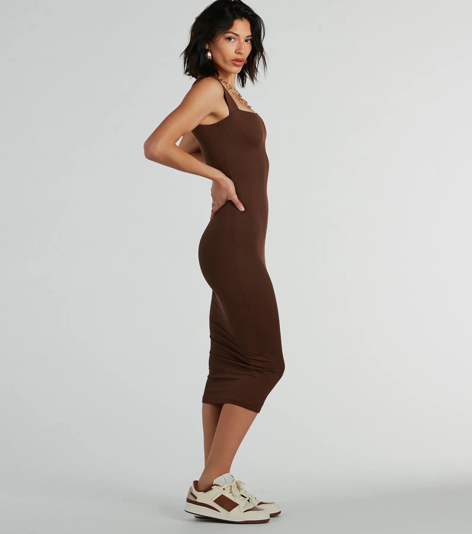 Ultimate Smooth Silhouette Square Neck Midi Dress