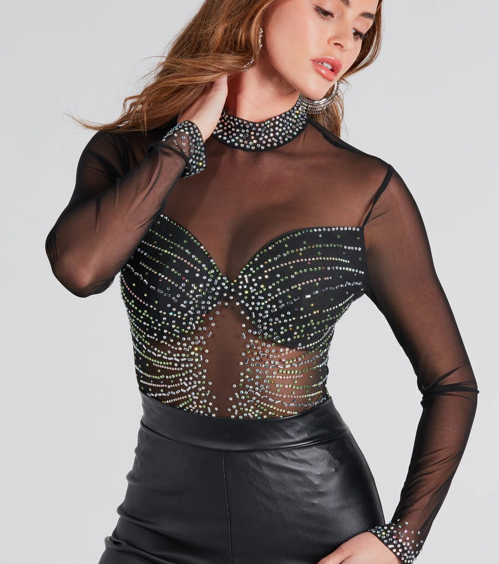 Ultimate Glam Rhinestone Mesh Bodysuit – Rising Star Edition