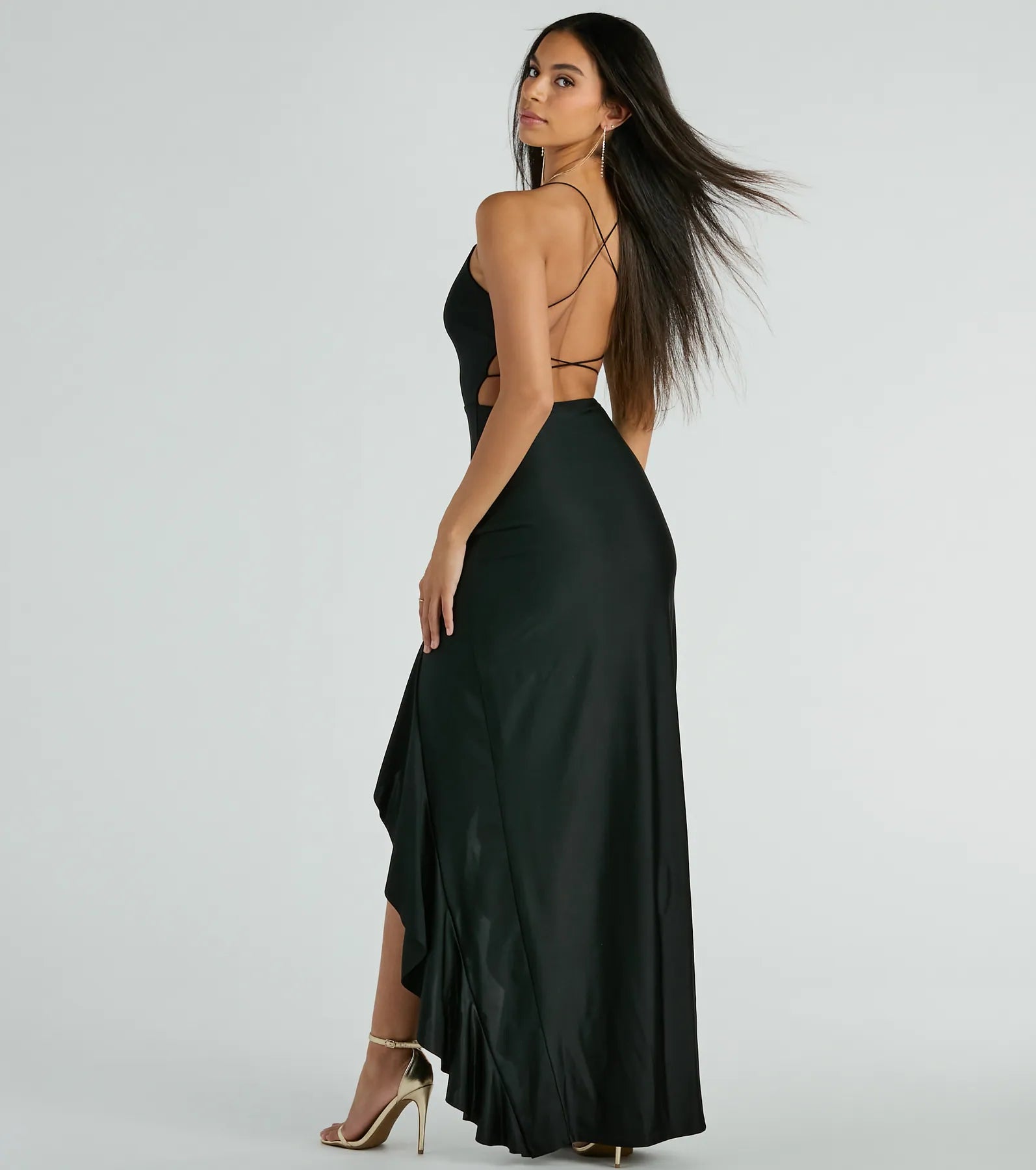 Ultimate Lainey Ruffled High Slit Evening Gown