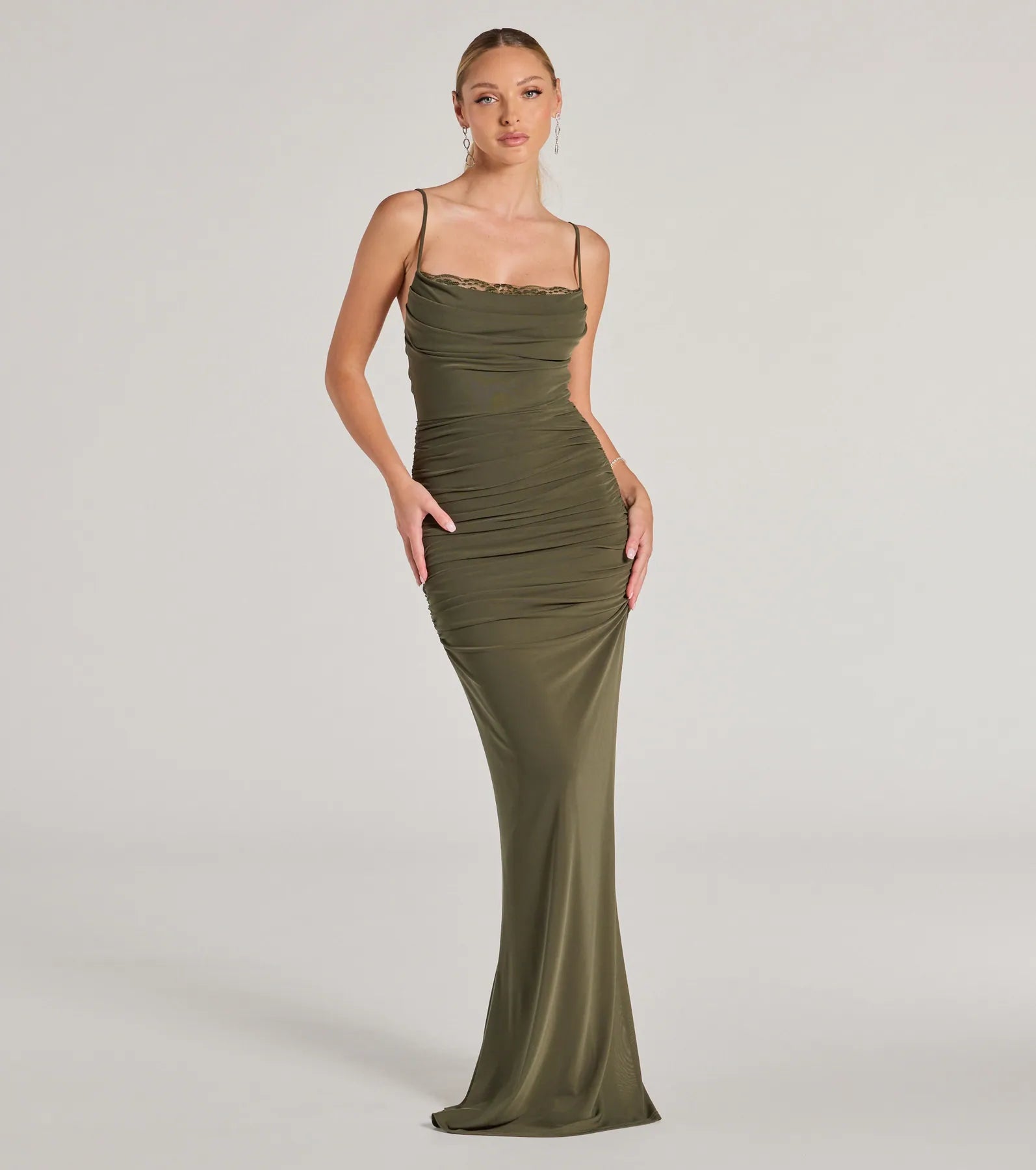 Premium Julane Cowl Neck Ruched Formal Dress