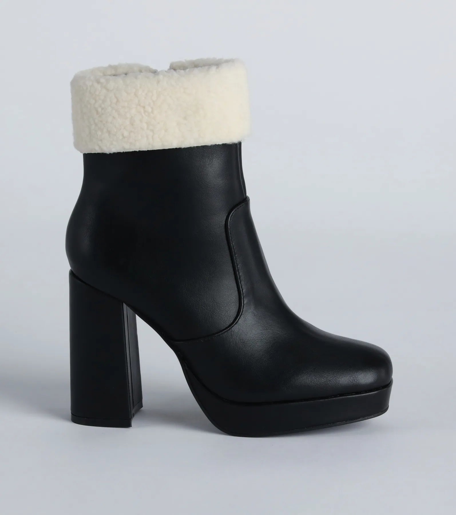 Ultimate Cold Babe Faux Sherpa Block Heel Booties - Cozy & Stylish