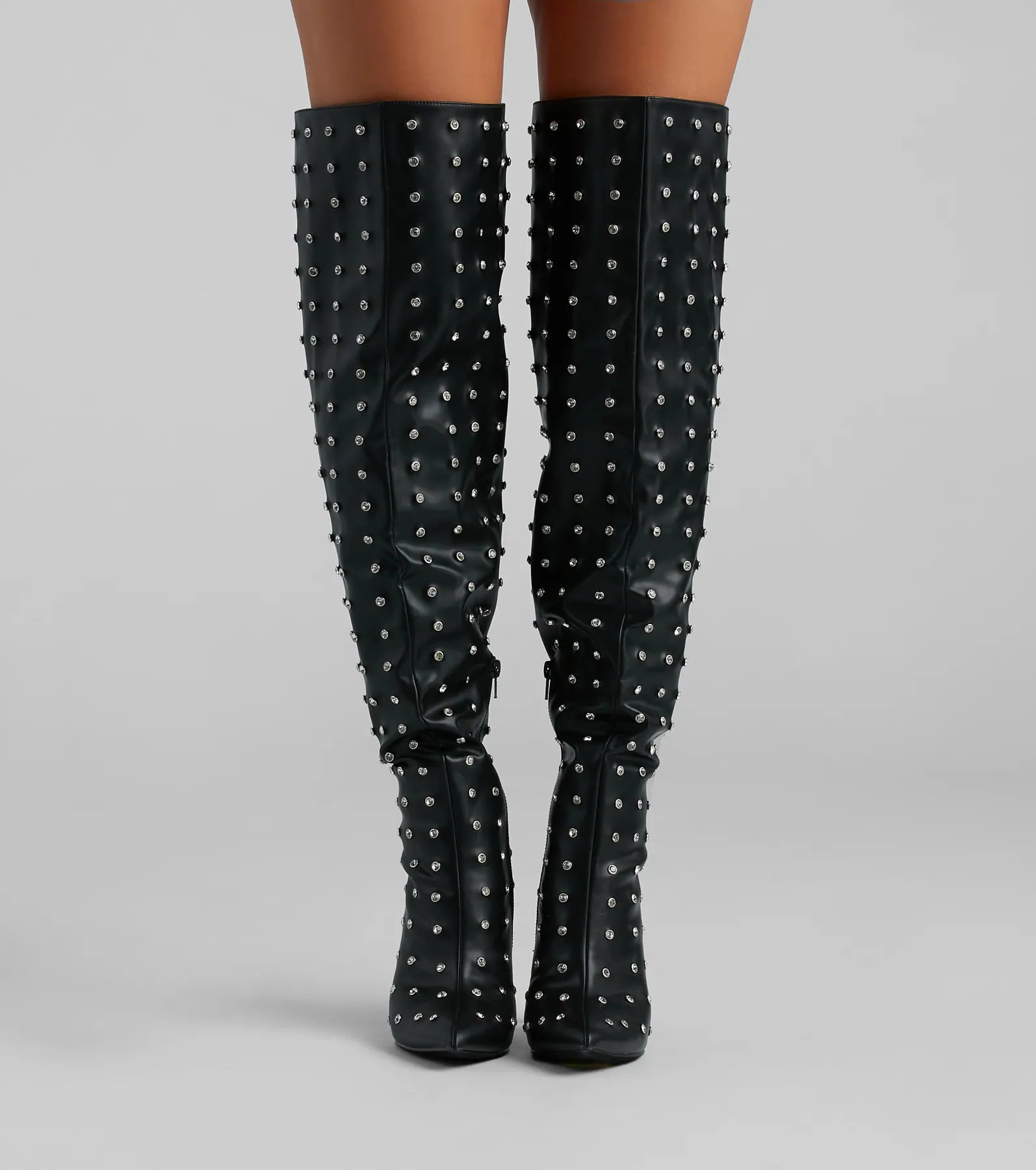 Ultimate Glam Allure Rhinestone Faux Leather Over-The-Knee Boots