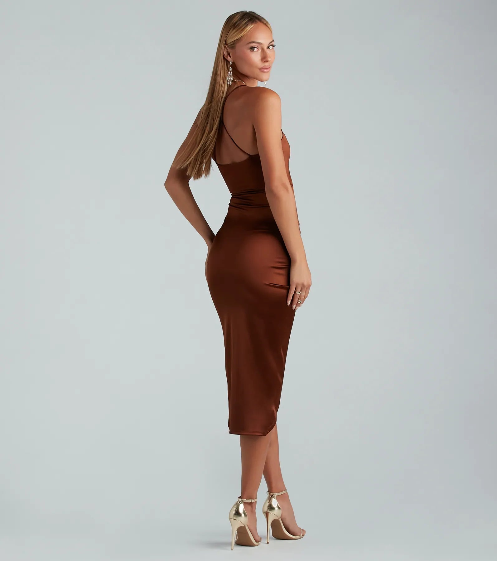 Premium Lady Of The Hour Satin Wrap Midi Dress