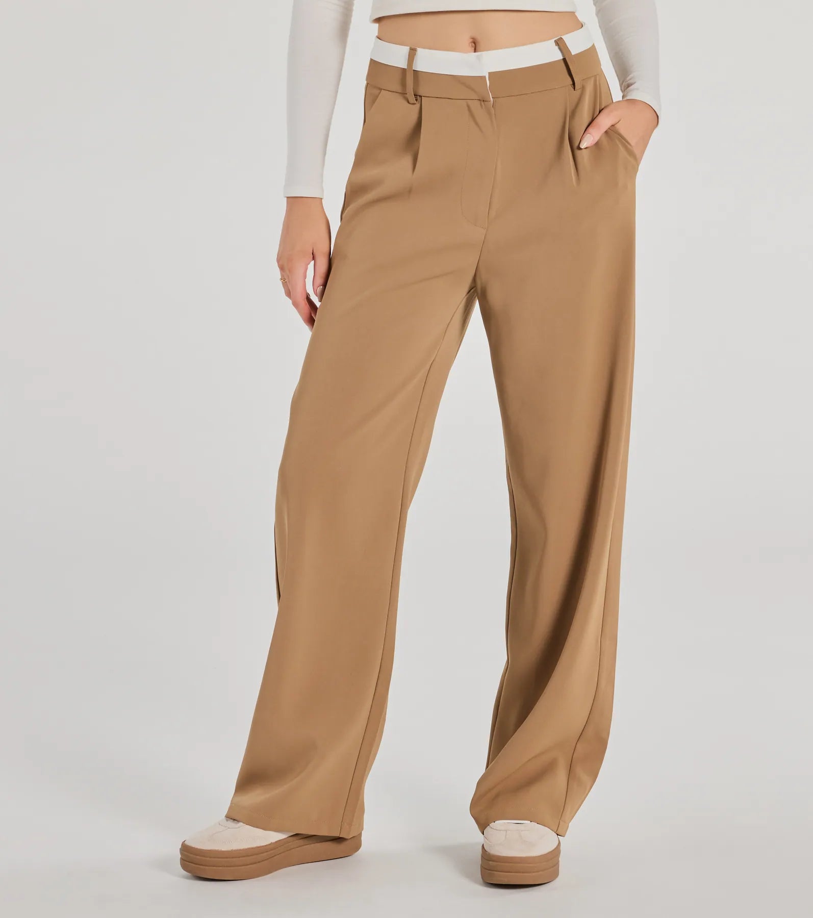 Premium Polished Perfection Contrast Waist Pants - Ultimate Style Upgrade