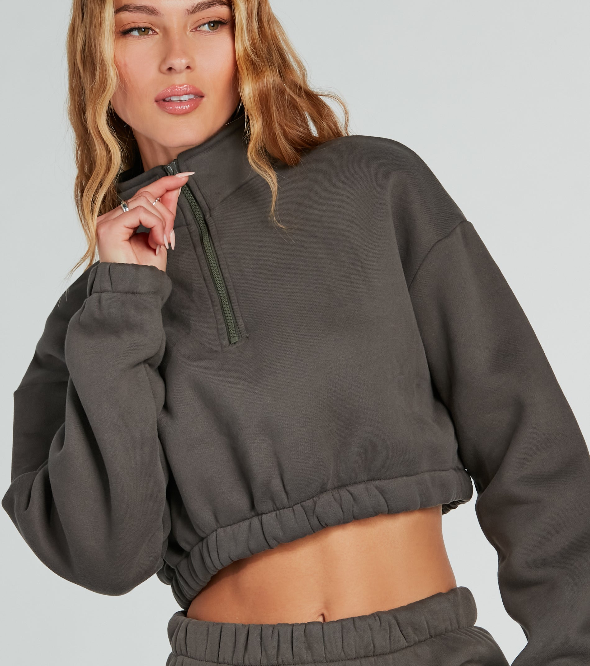Premium Weekend Loading Half-Zip Fleece Crop Sweatshirt