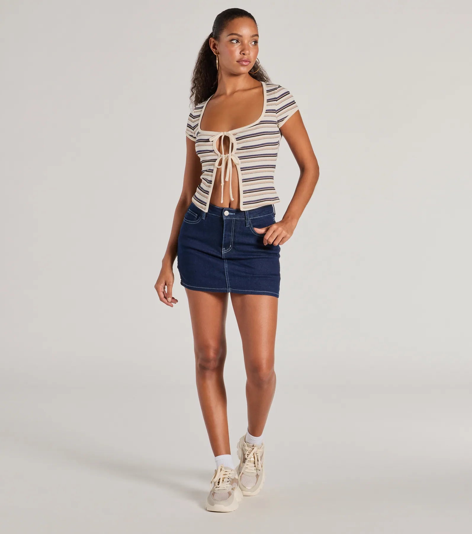 Ultimate Striped Tie-Front Crop Top - Premium Knit Style