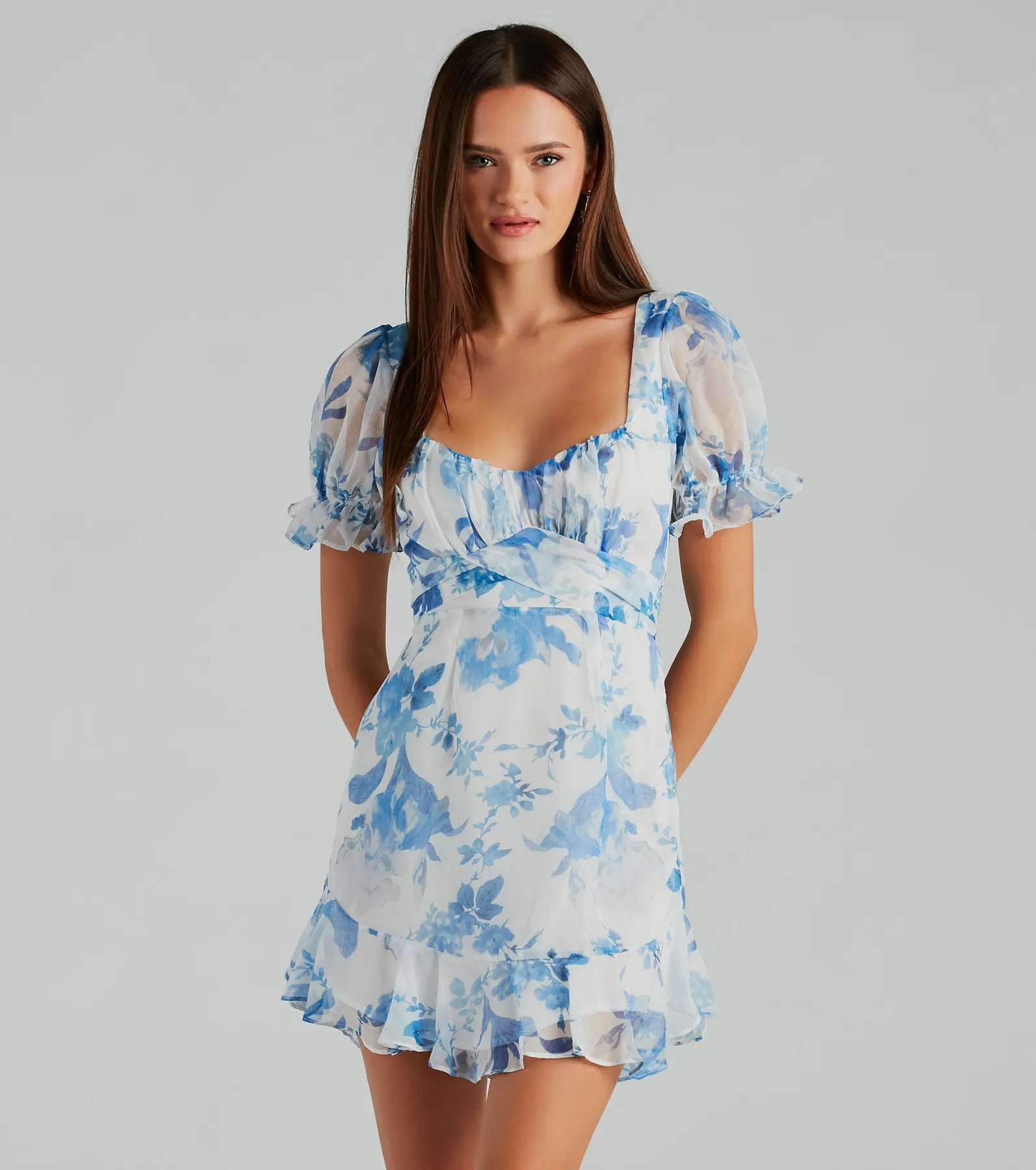 Ultimate Sweet Floral Chiffon Mini Dress for Outdoor Elegance