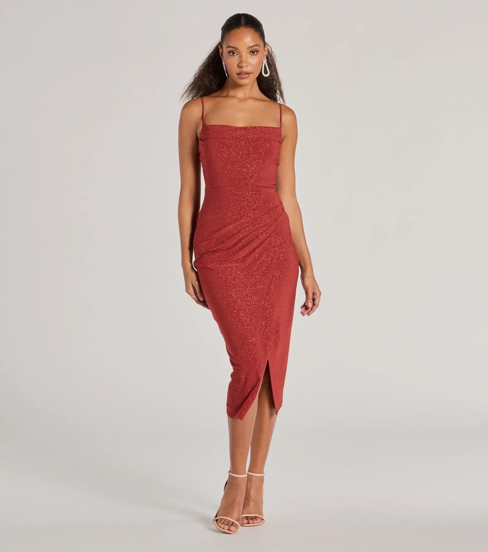 Joelle Premium Glitter Knit Wrap-Front Midi Dress - Ultimate Party Essential