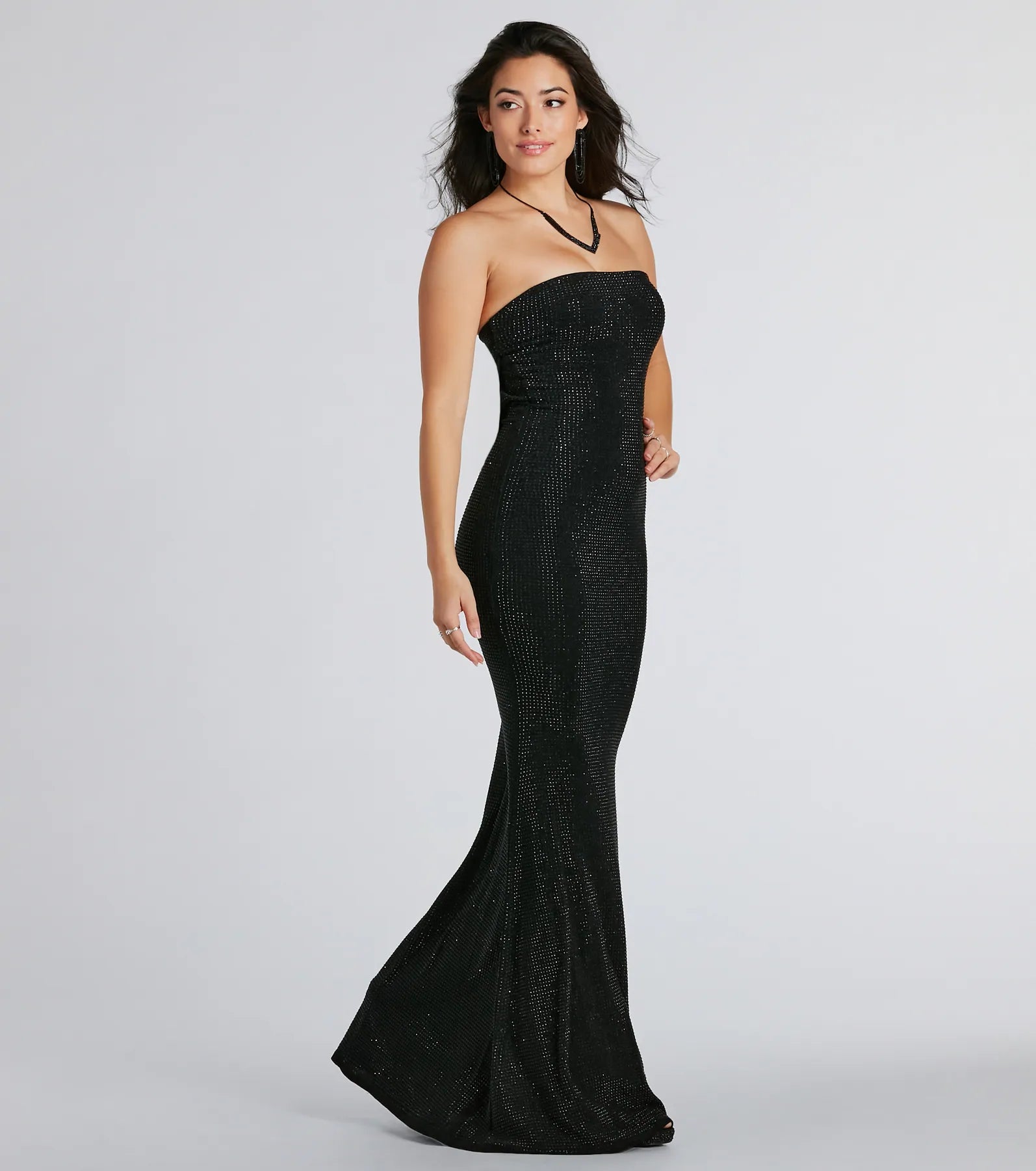 Premium Ana Rhinestone Cowl Back Evening Gown