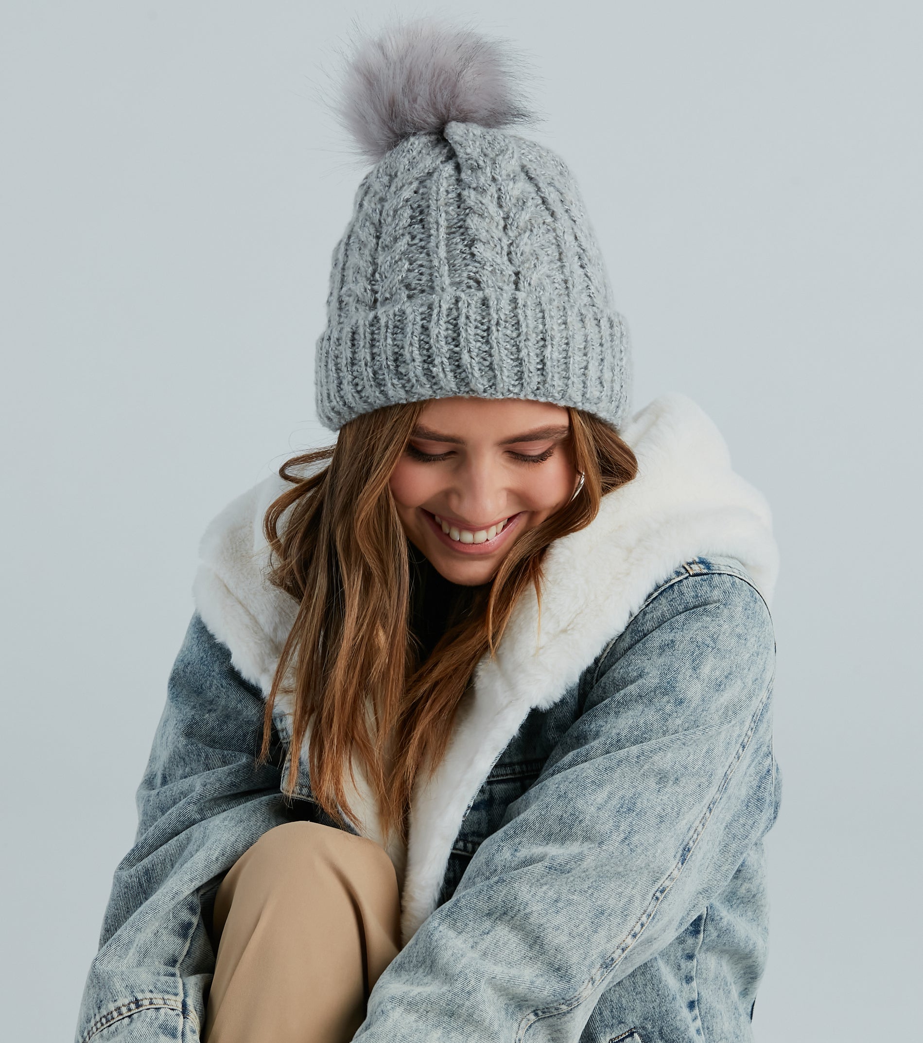 Premium Cable Knit Faux Fur Pom Beanie - Ultimate Winter Style