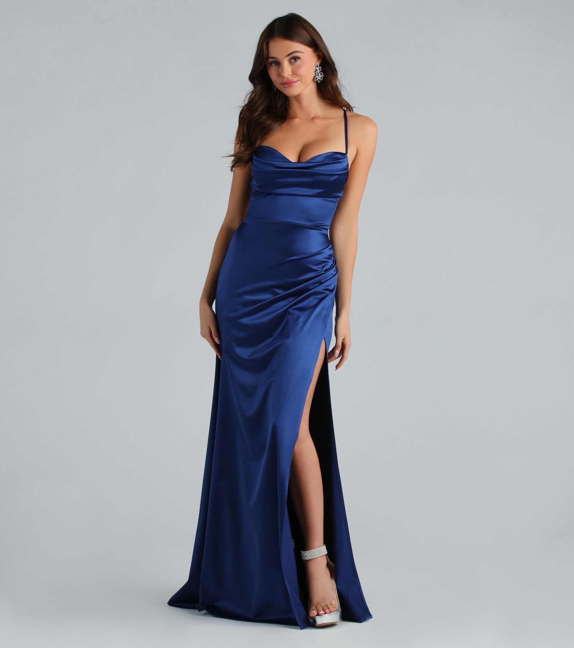 Premium Melinda Formal Satin Lace-Up Mermaid Dress - Elegant Evening Gown