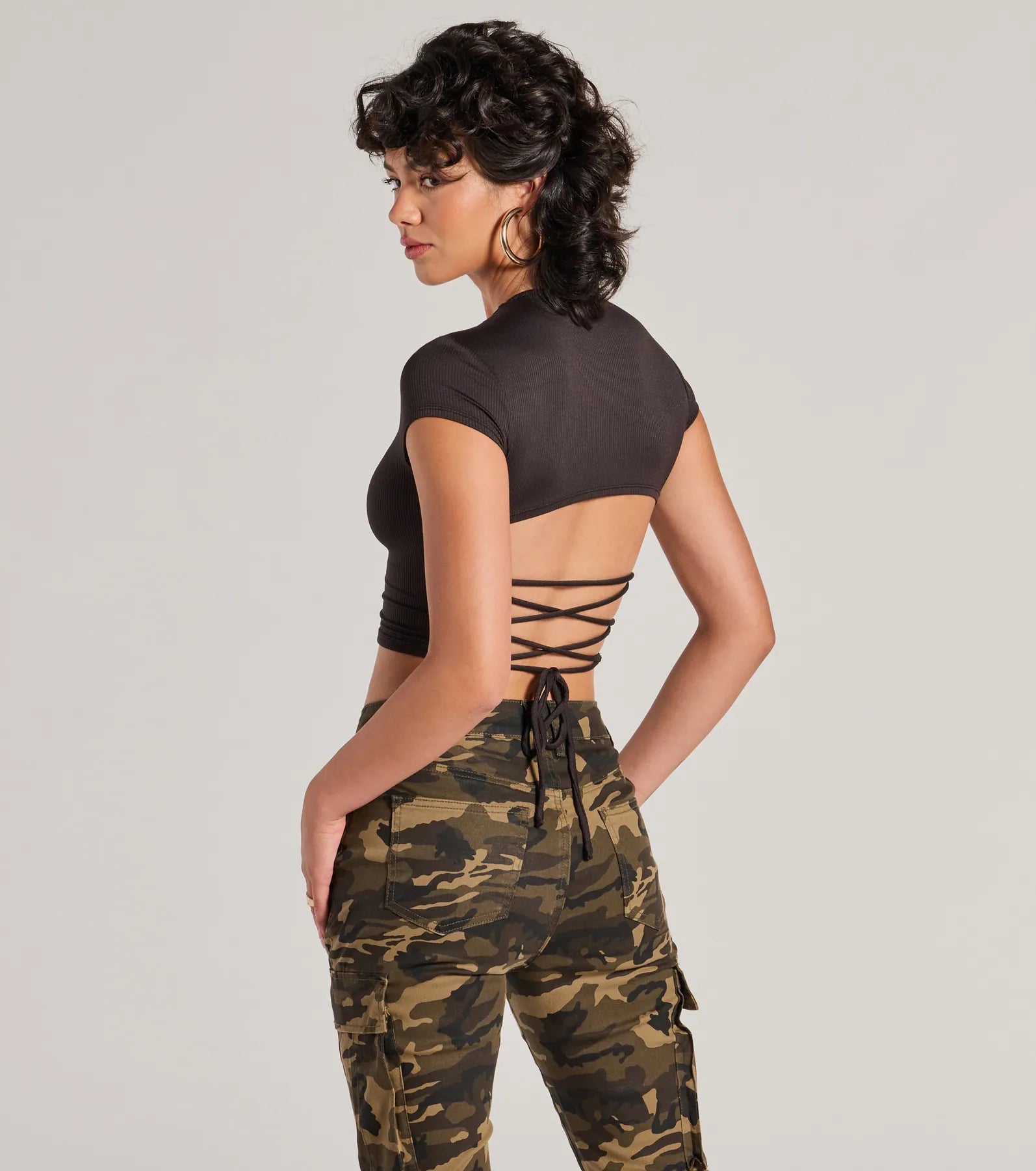 Ultimate Chic Lace-Up Ribbed Crop Top