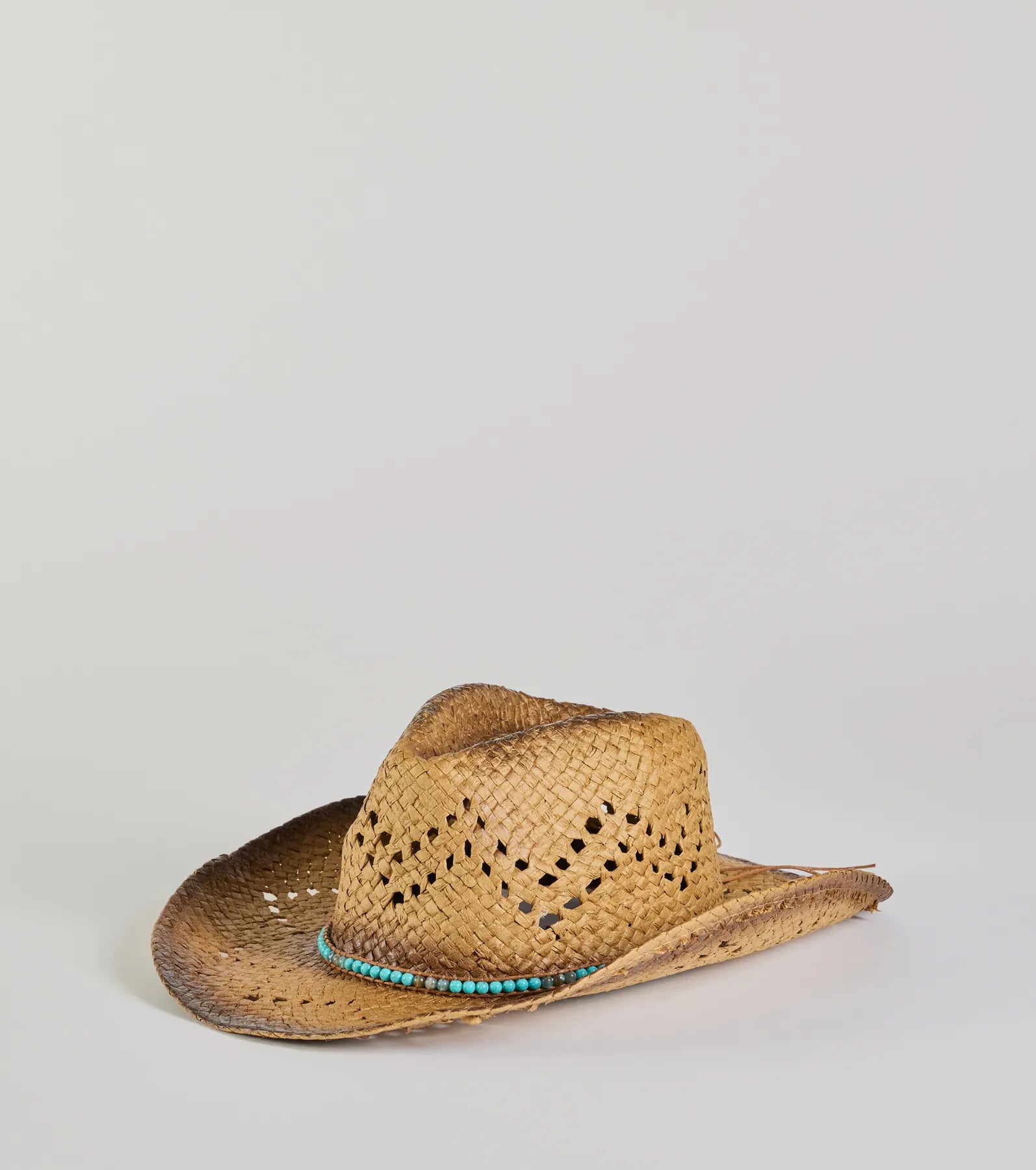 Premium Distressed Straw Cowboy Hat with Colored Stones