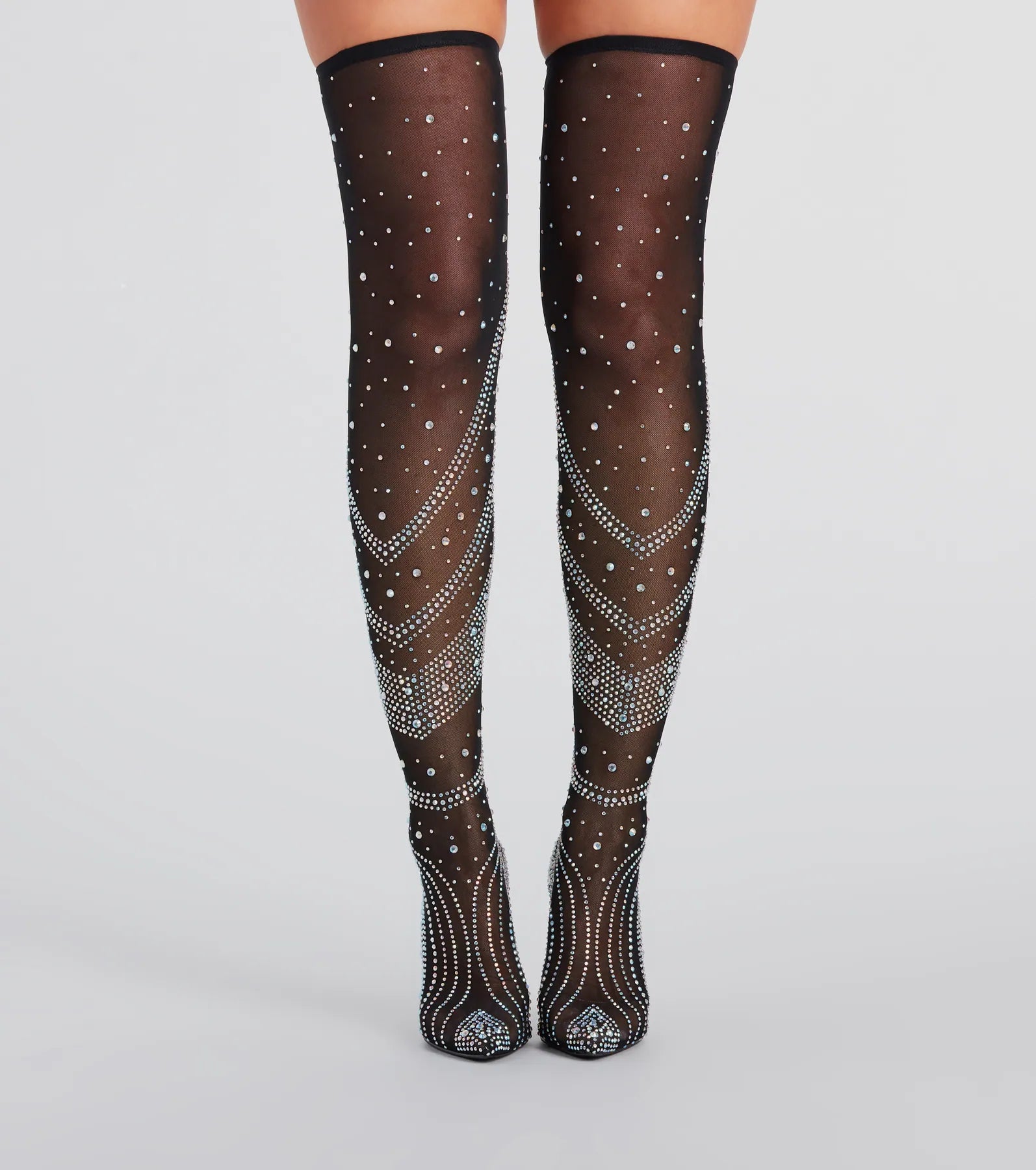 Ultimate Glam Rhinestone Mesh Thigh-High Boots