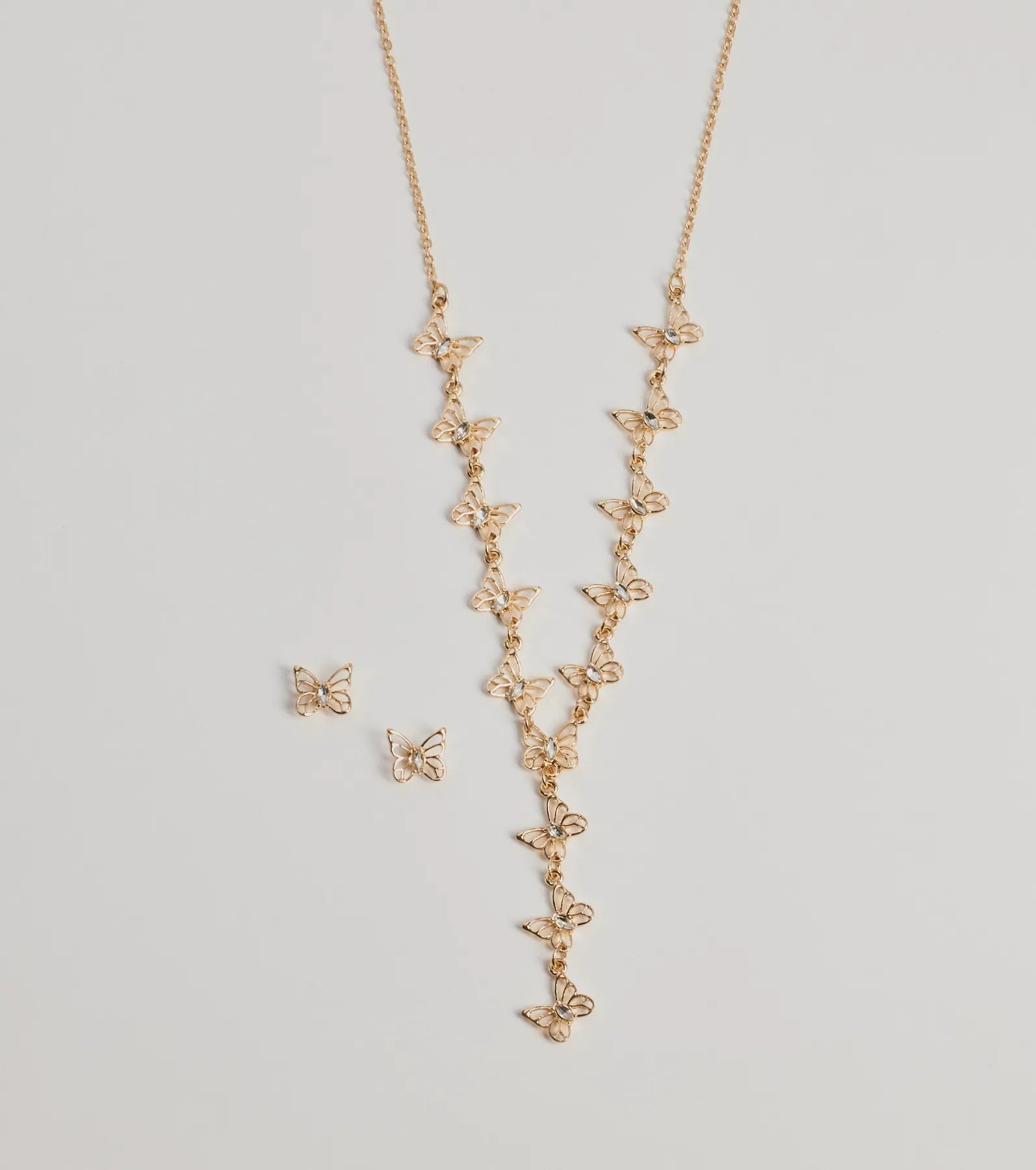 Premium Glitzy Rhinestone Butterfly Jewelry Set